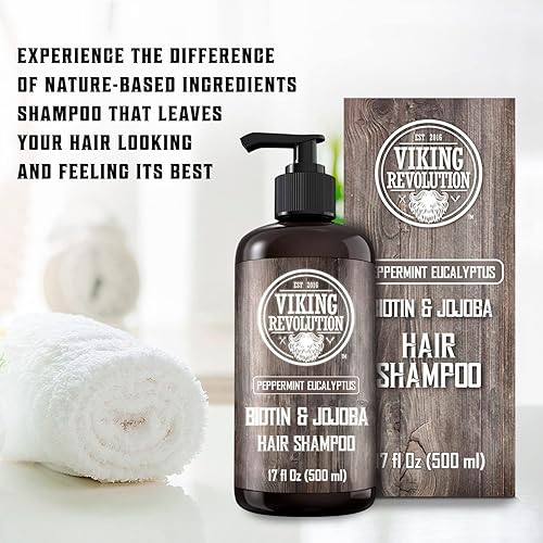 Miniatura 5 de Viking Revolution Biotin Champú para hombre, eucalipto y menta con aceite de jojoba y aceite de menta, tratamiento de pérdida de cabello para