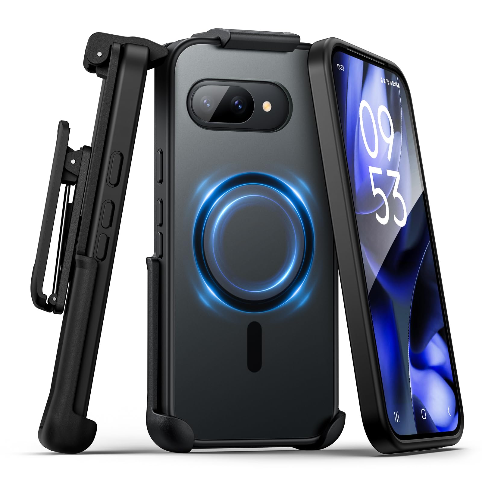 Encased SlimShield etui do Google Pixel 9a z klipsem do paska (2025) podwójna hybrydowa osłona z kaburą (kompatybilne z Magsafe) czarne