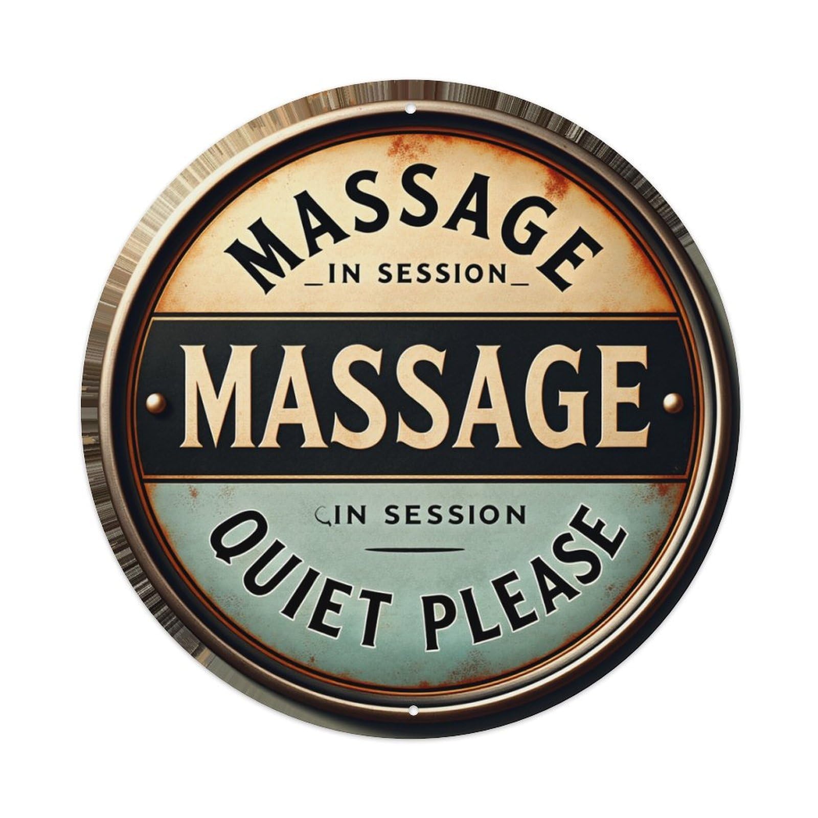 Massage In Session Quiet Please Round Tin Sign Vintage Metal Poster, Home Bar Garage Man Cave Cafe Indoor & Outdoor Wall Decoration 8x8Inches