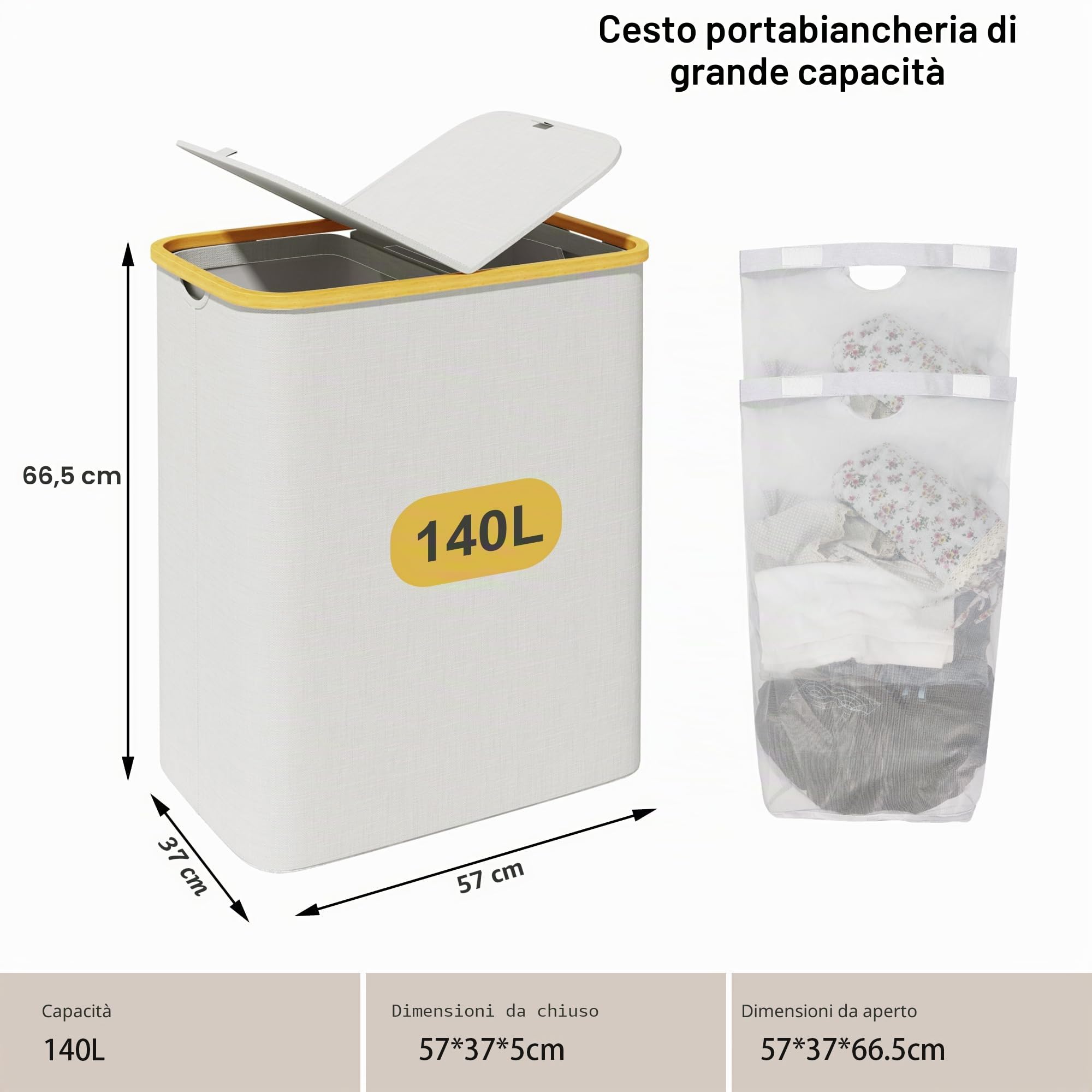 ADEL DREAM Cesto Portabiancheria con Coperchio a 2 Scomparti Portabiancheria Cesti beige 140L