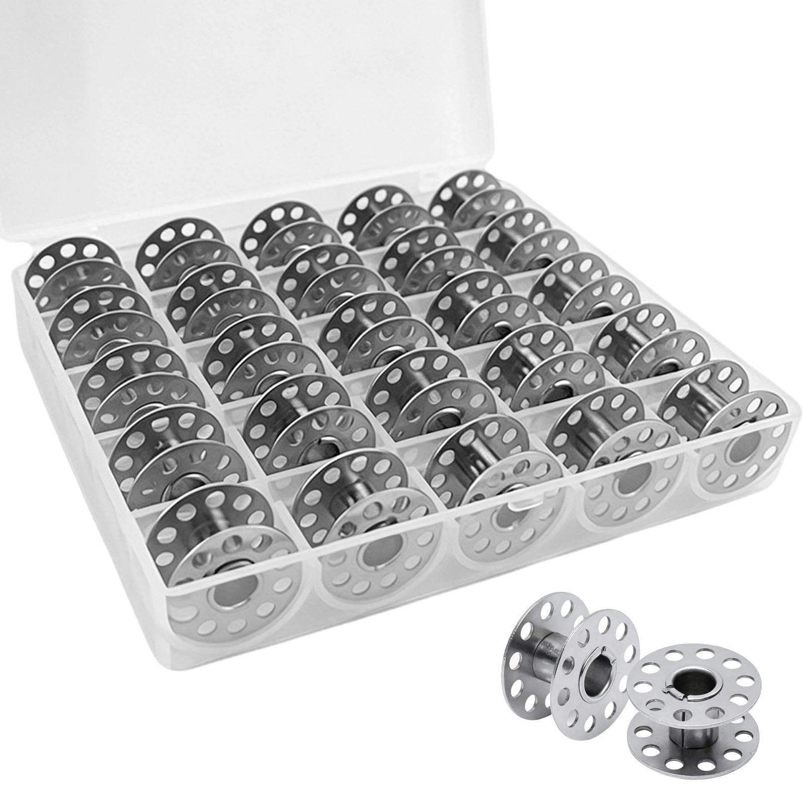 25 Pcs Universal Metal Sewing Machine Bobbins, Empty Thread Spools with Storage Case, Compatible with Household Sewing Machines