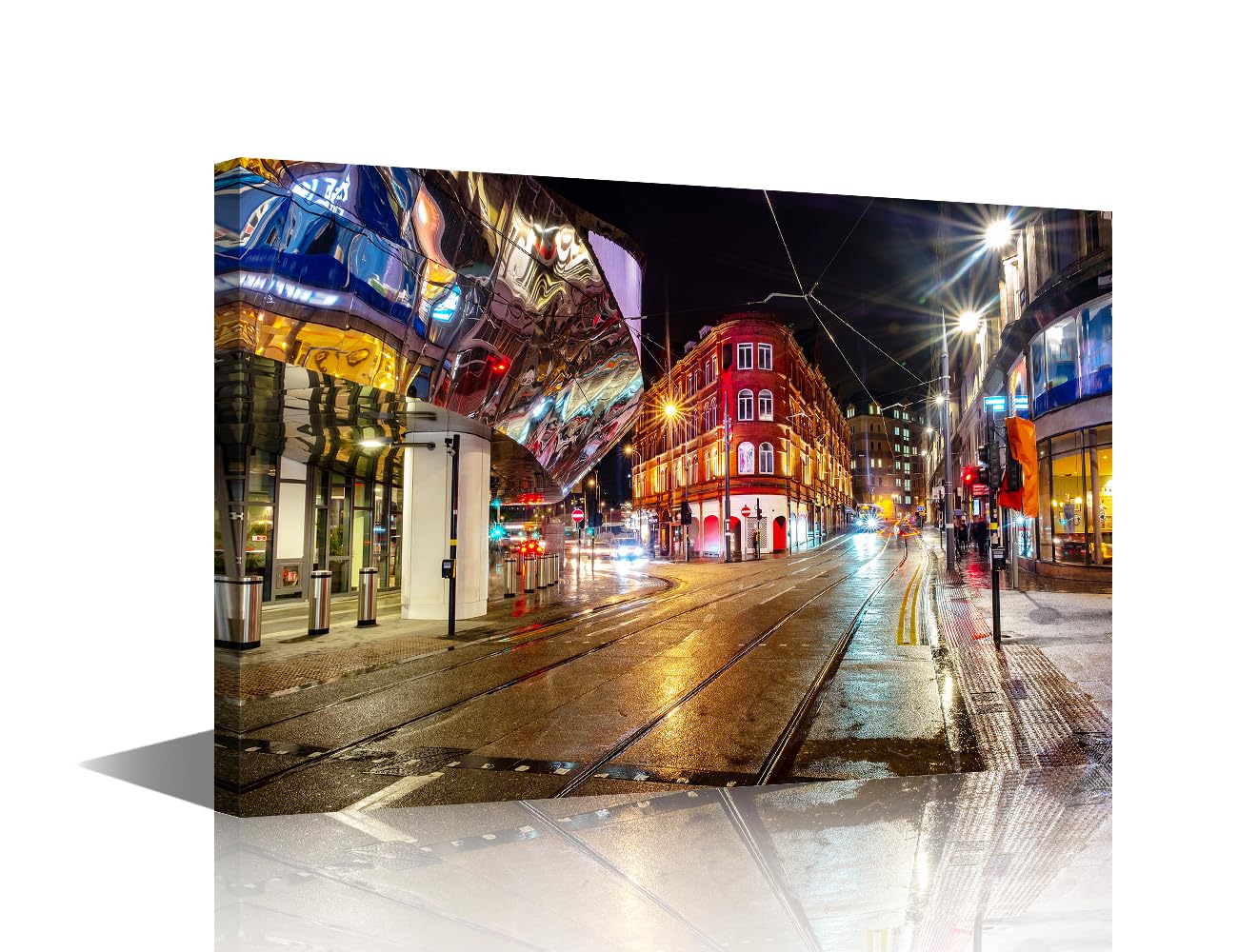 TISHIRON Birmingham City Canvas Wall Art Night Life in the Center of Birmingham UK Skyline for Wall Decora for Living Room Office Bedroom Home Decor Stretched Framed Ready to Hang