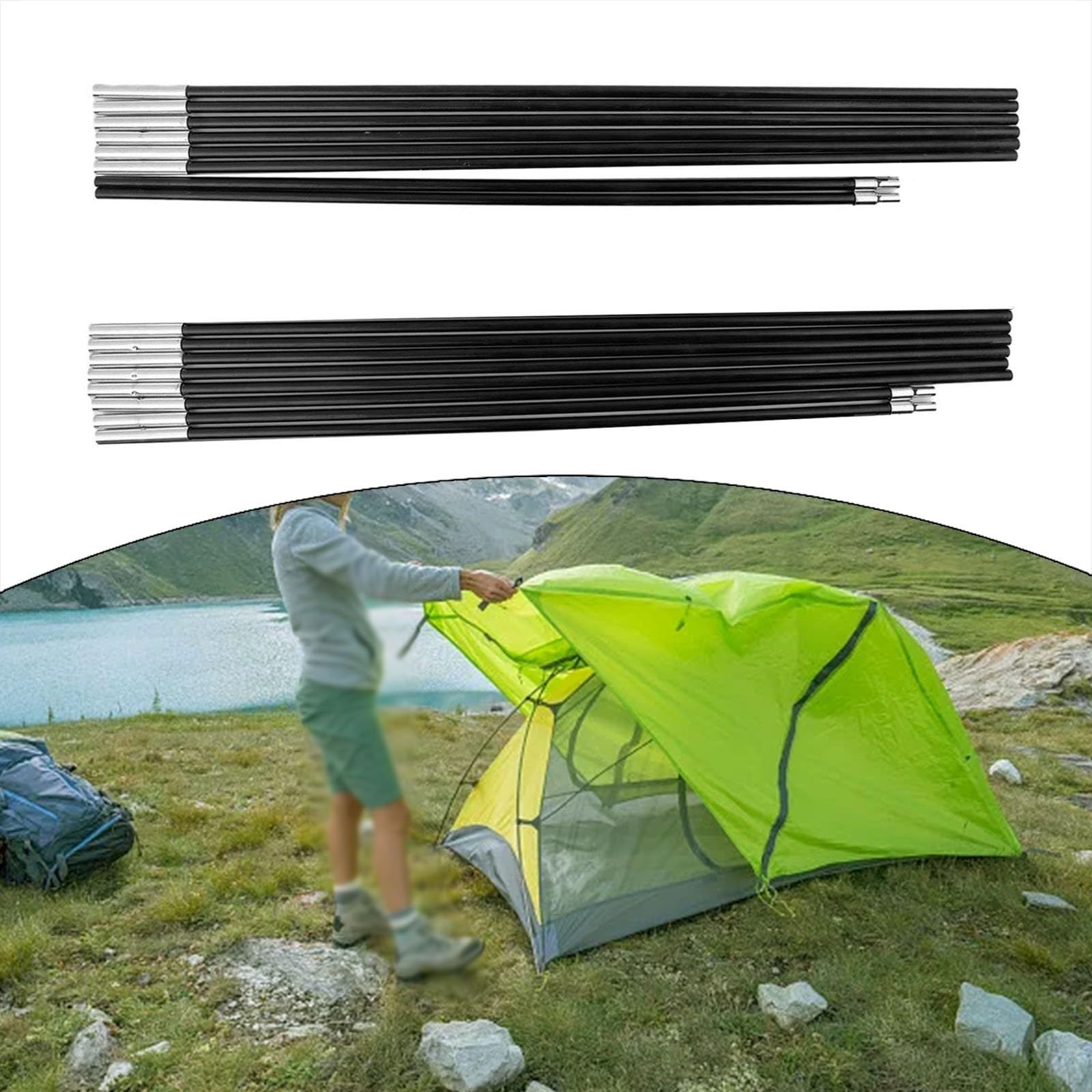 HURRISE 2Pcs/Lot Outdoor Camping Tent Pole, 11 Sections Aluminum Alloy Tent Support Rod Bars High Strength Tent Building Supporting Frames Post Kit