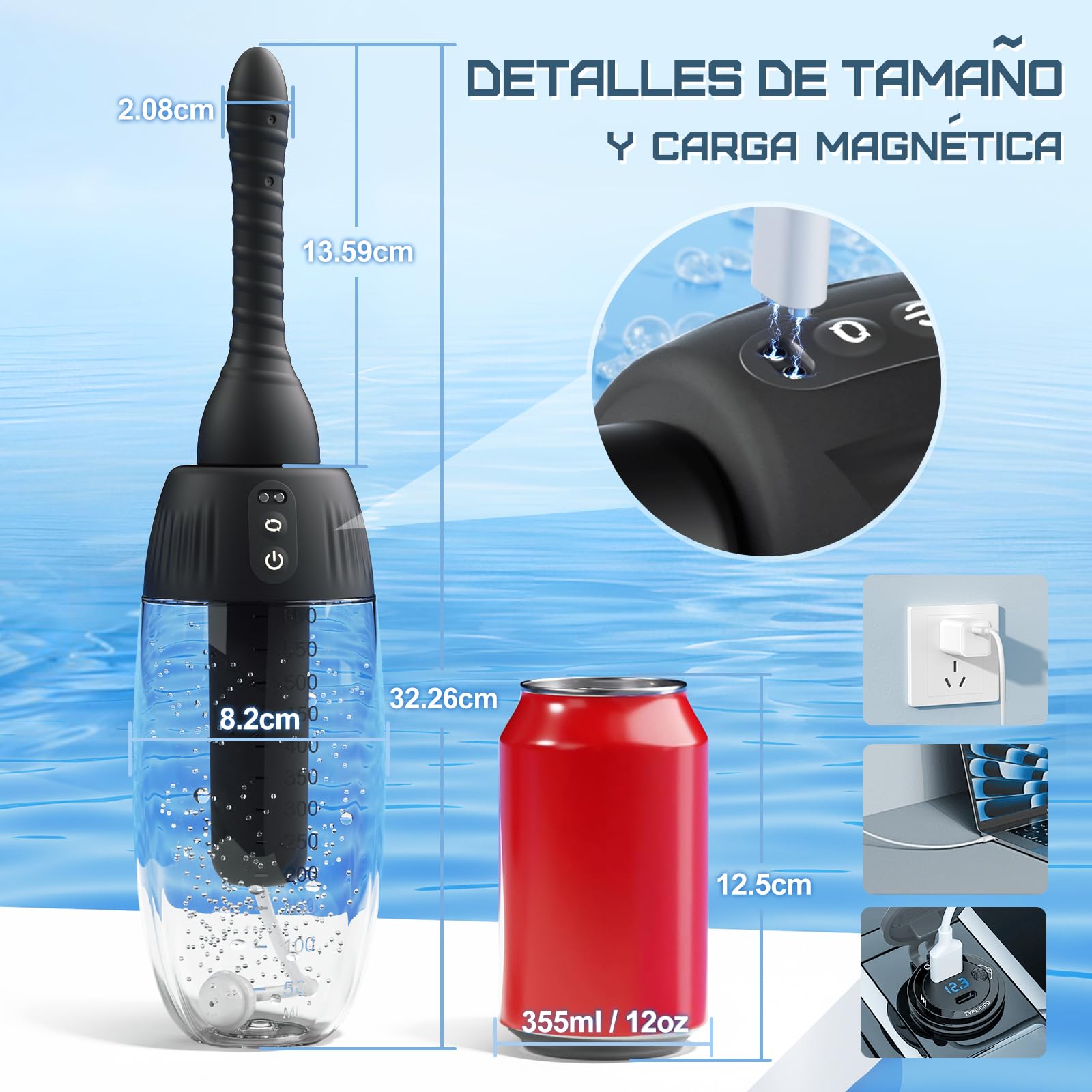 Ducha anal Enema rotatorio automático - 20oz Duchas para hombres y mujeres Limpieza profunda de 360° 5 caños con 3 velocidades de rotación y rociado