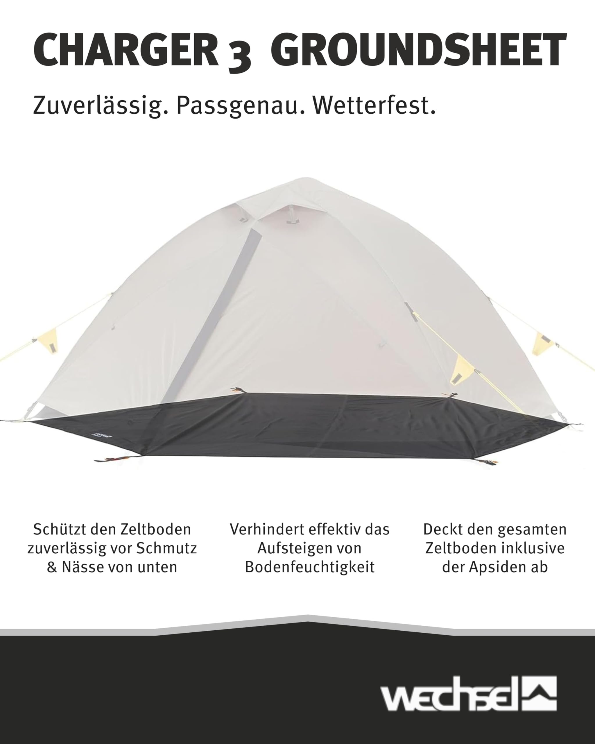 Wechsel Zeltboden Charger 3 I Schwarz I robuste Zelt-Unterlage Boden I Zeltplane wasserdicht mit 7000mm Wassersäule I Bodenplane aus 75D Polyester I Camping-Plane zum Schutz vor Nässe & Schmutz