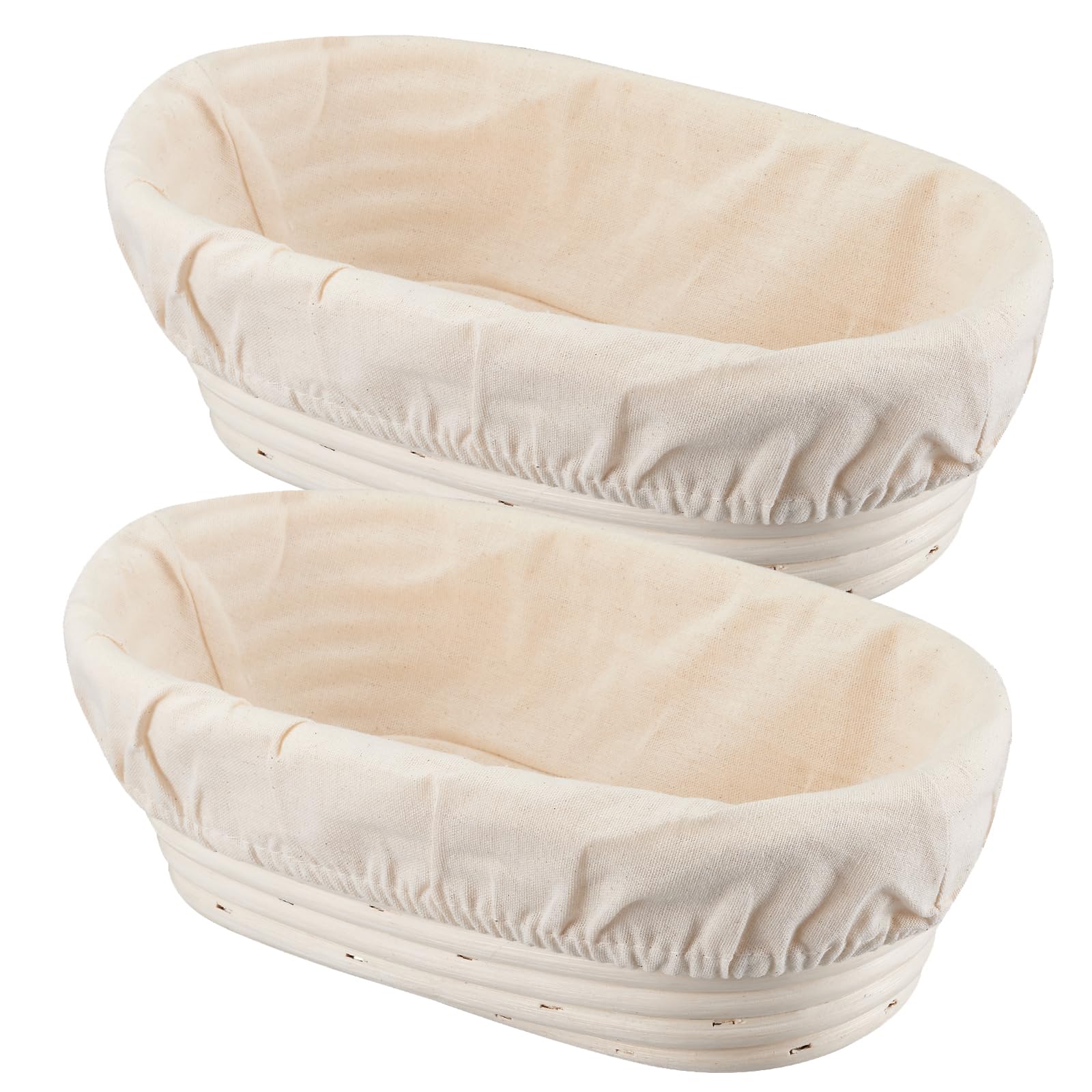 Dimpola Oval Banneton Proofing Basket Set, 2 Pack 10 Inch Sourdough Baskets with Liners, Natural Rattan Dough Fermentation Bowls for Homemade Artisan Loaves