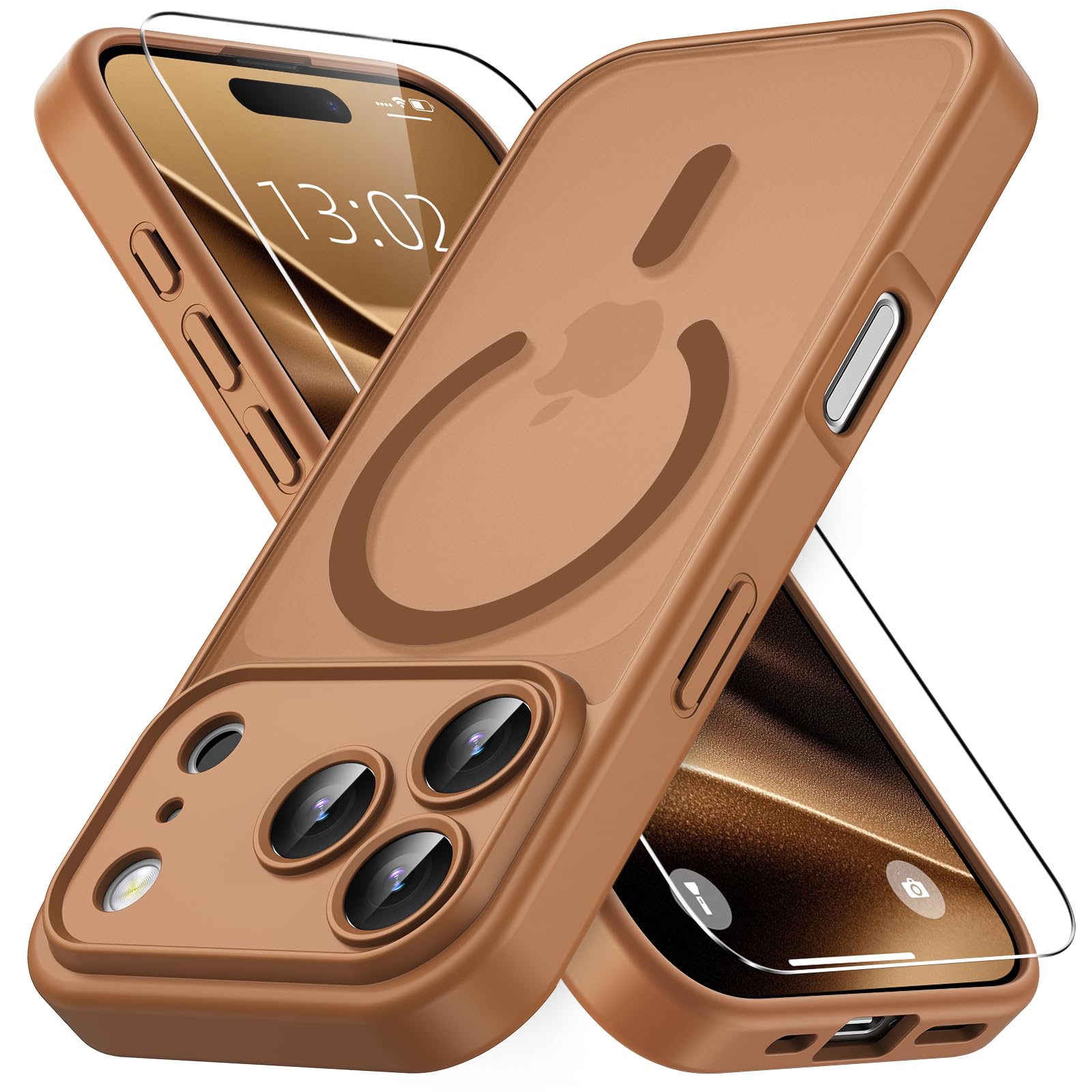 Vansdon Cover Magnetica per iPhone 17 Pro con 1 Pezzi Vetro Temperato, Compatibile con Magsafe, Protezione anticaduta di livello militare, Custodia Traslucida Opaca Sottile Antiurto-Marrone caffè