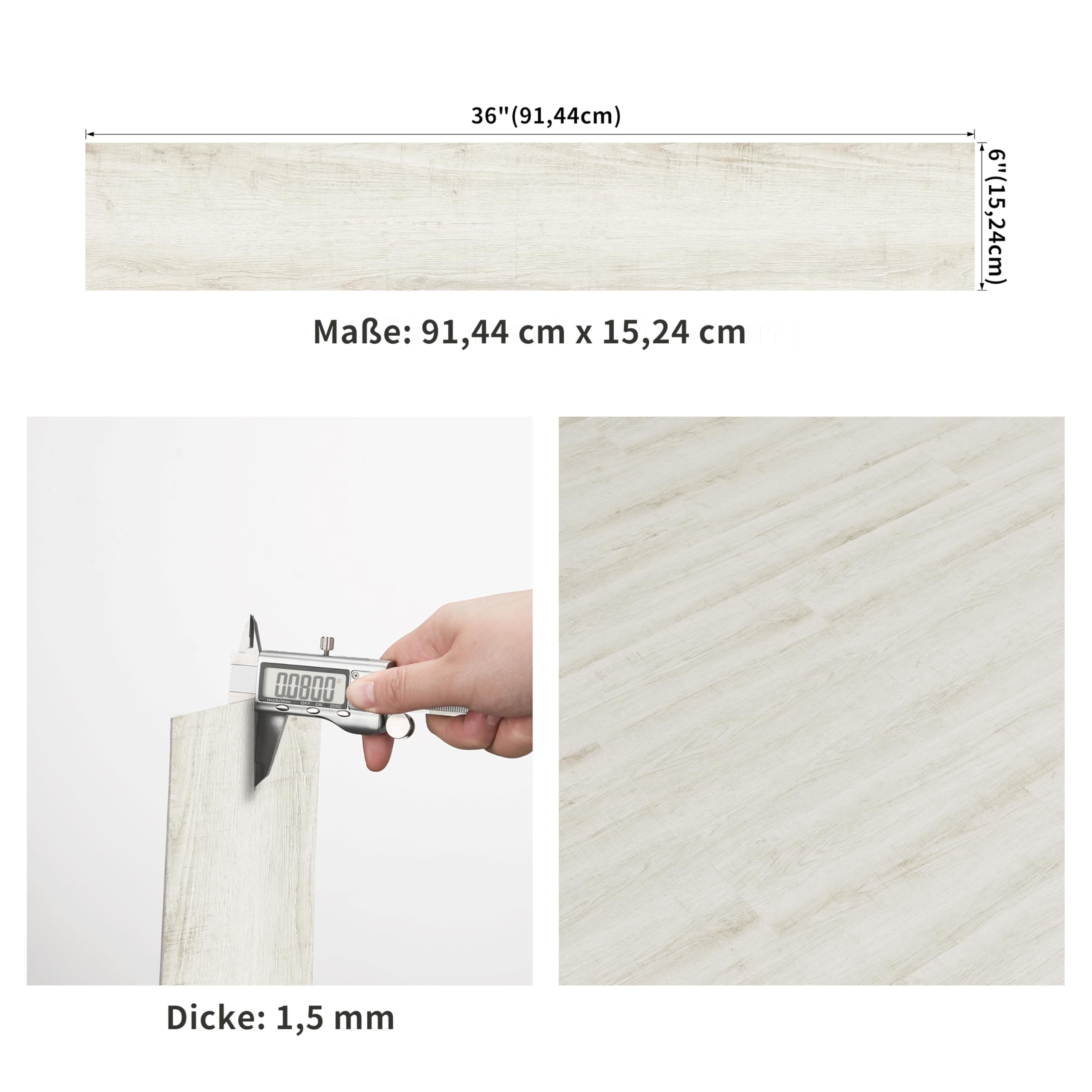MULGREAT Dalle PVC Adhesive Sol - 16 pcs (2,23m²) Revêtement de Sol Bricolage - Lames Adhésives Vinyle Effet Grain de Bois - Imperméable et Découpable pour Locataire DIY - Blanc Thé
