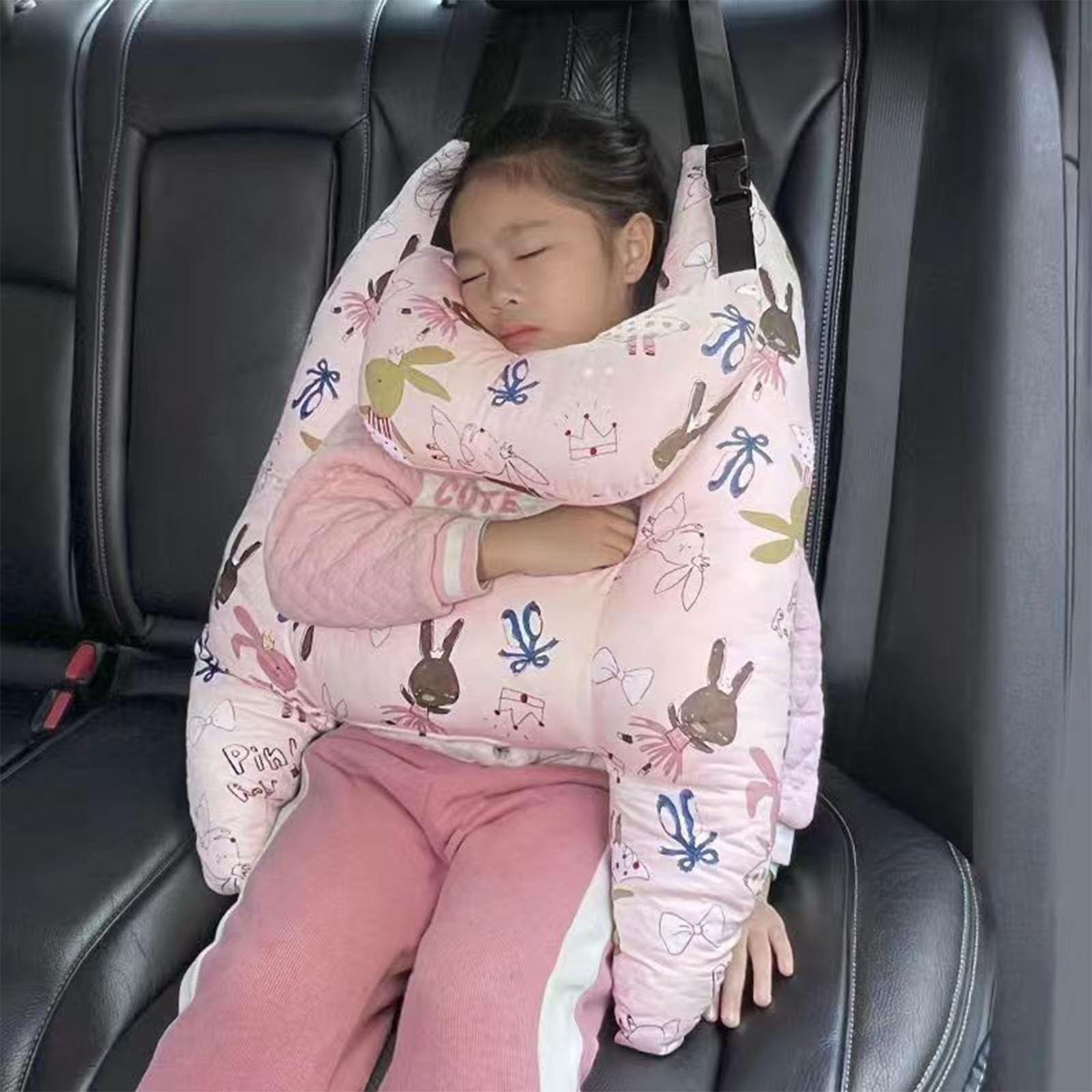 Générique 2 PièCes Coussin Voiture Enfant Lavable Repose Tete Cale Maintien Cale-TêTes pour SièGes Auto Oreiller De Voyage Appuie (Rose Clair)