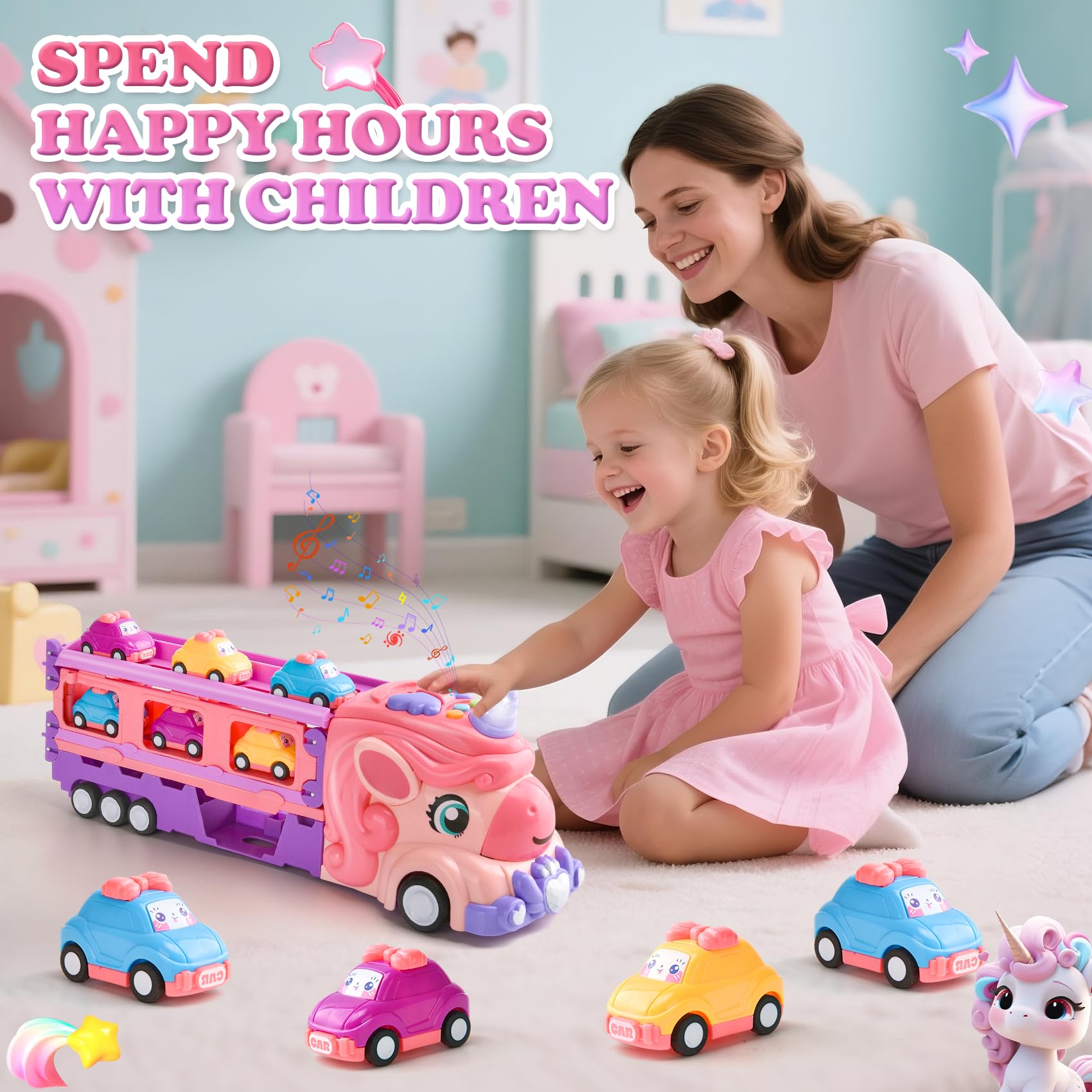 Giocattolo per auto per bambini dai 2 ai 6 anni, con 6 auto giocattolo, luce e musica, camion giocattolo, dai 2 anni (A)