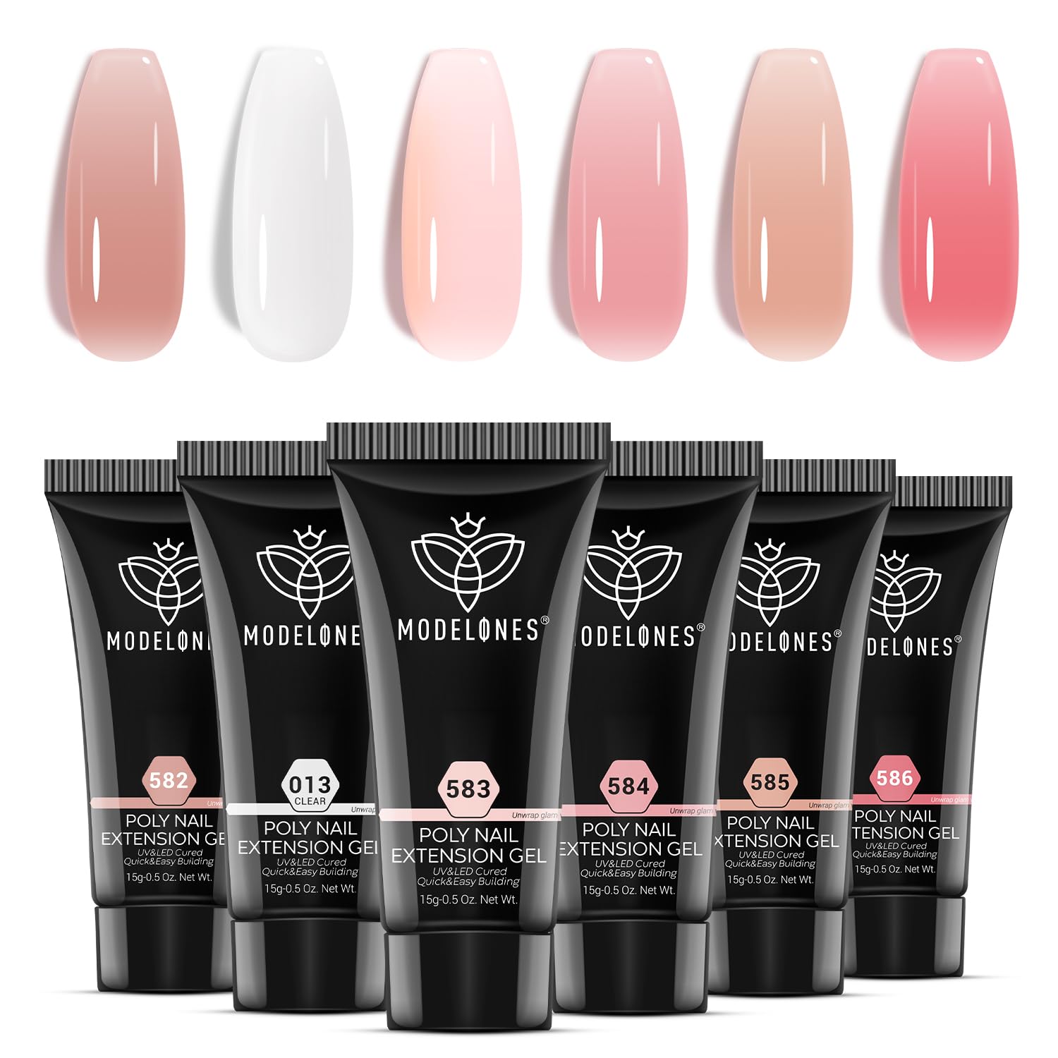 modelonesPoly Nail Gel Set, 6 Colors Jelly Nude Pink Poly Extension Gel Transparent Nail Enhancement Set Sheer Builder DIY Manicure Design Spring Summer Home Salon