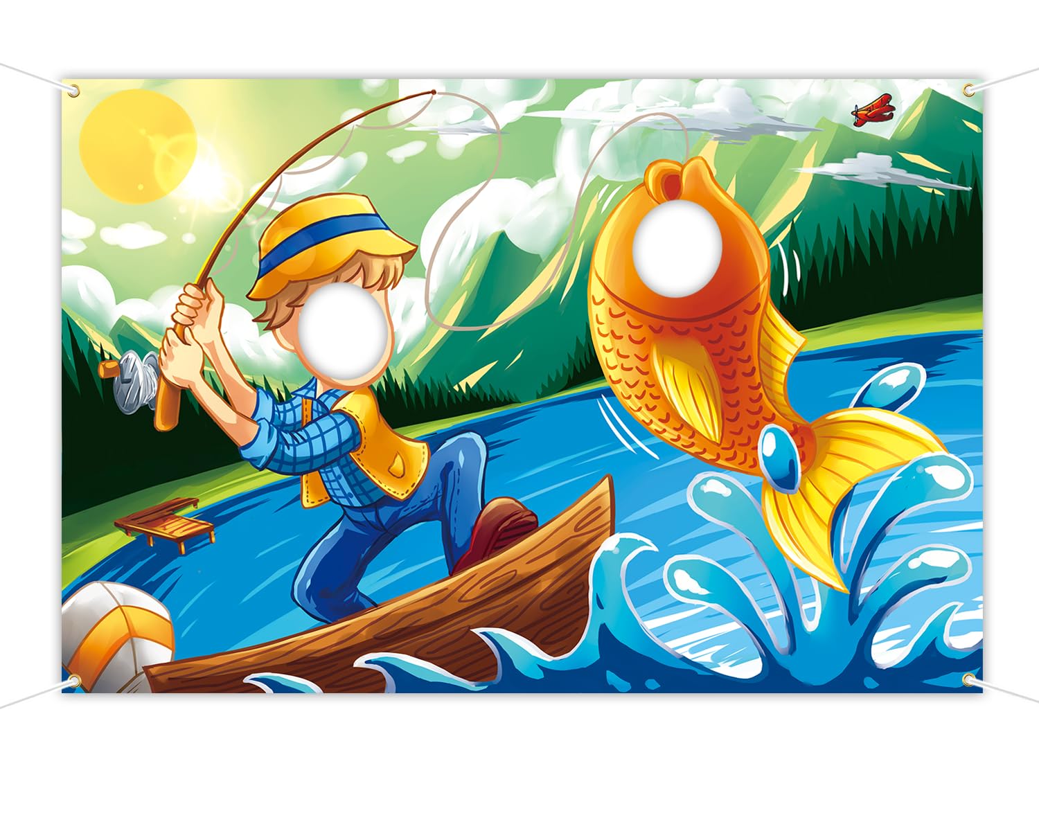 Bass Fishing Party Backdrop 5 x 3.3 ft, Gone Fishing Photography Background, Fisherman and Fish Face Cutout Photo Props, Big Bass Birthday Party Decoration, Father’s Day Face in Hole Selfie Photo Prop