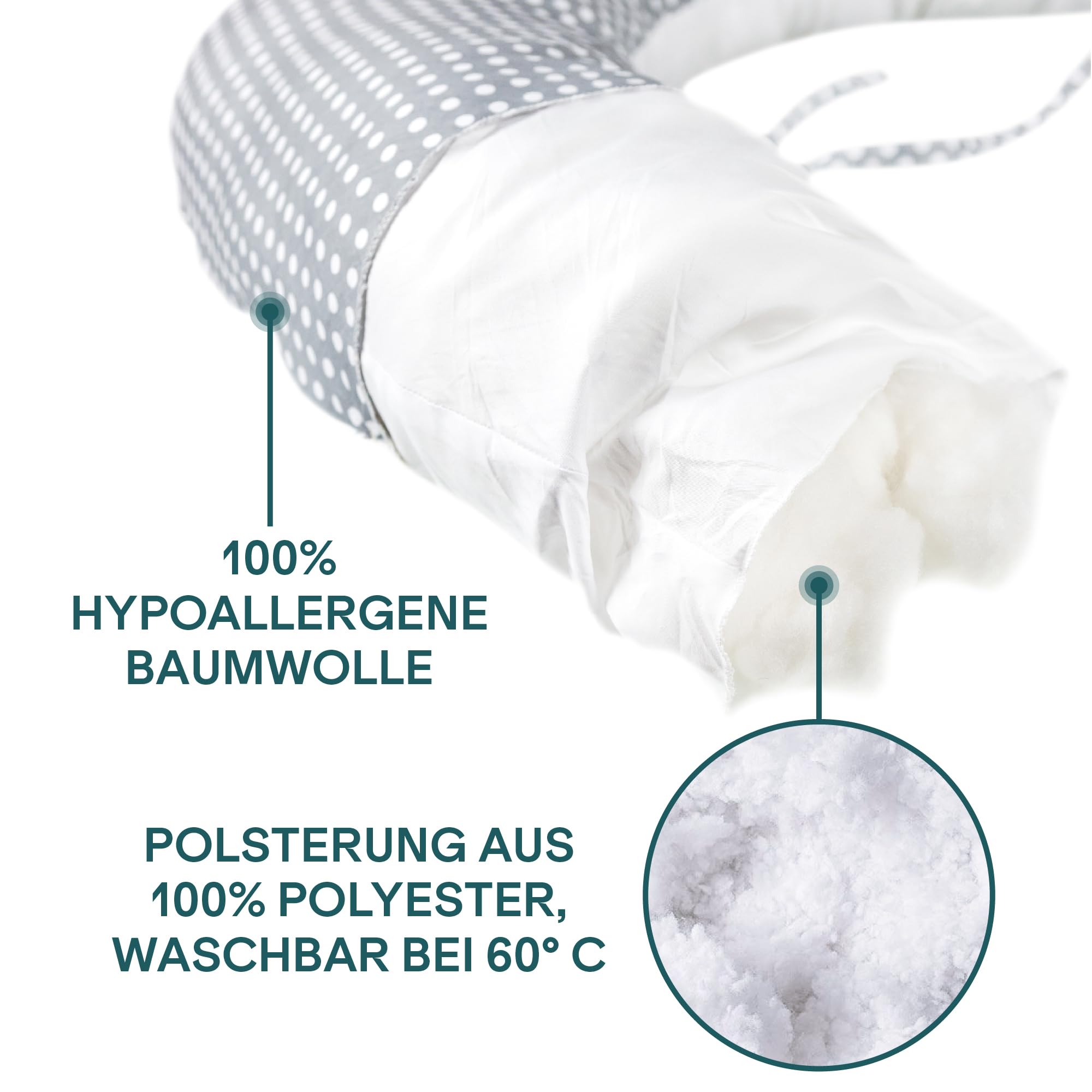 KOALA BABYCARE Stillkissen XXL Schwangerschaftskissen Seitenschläferfkissen mit Bezug aus 100% Baumwolle - Zertifiziertes Medizinprodukt - Lagerungskissen Erwachsene - (Grau - Weiße)
