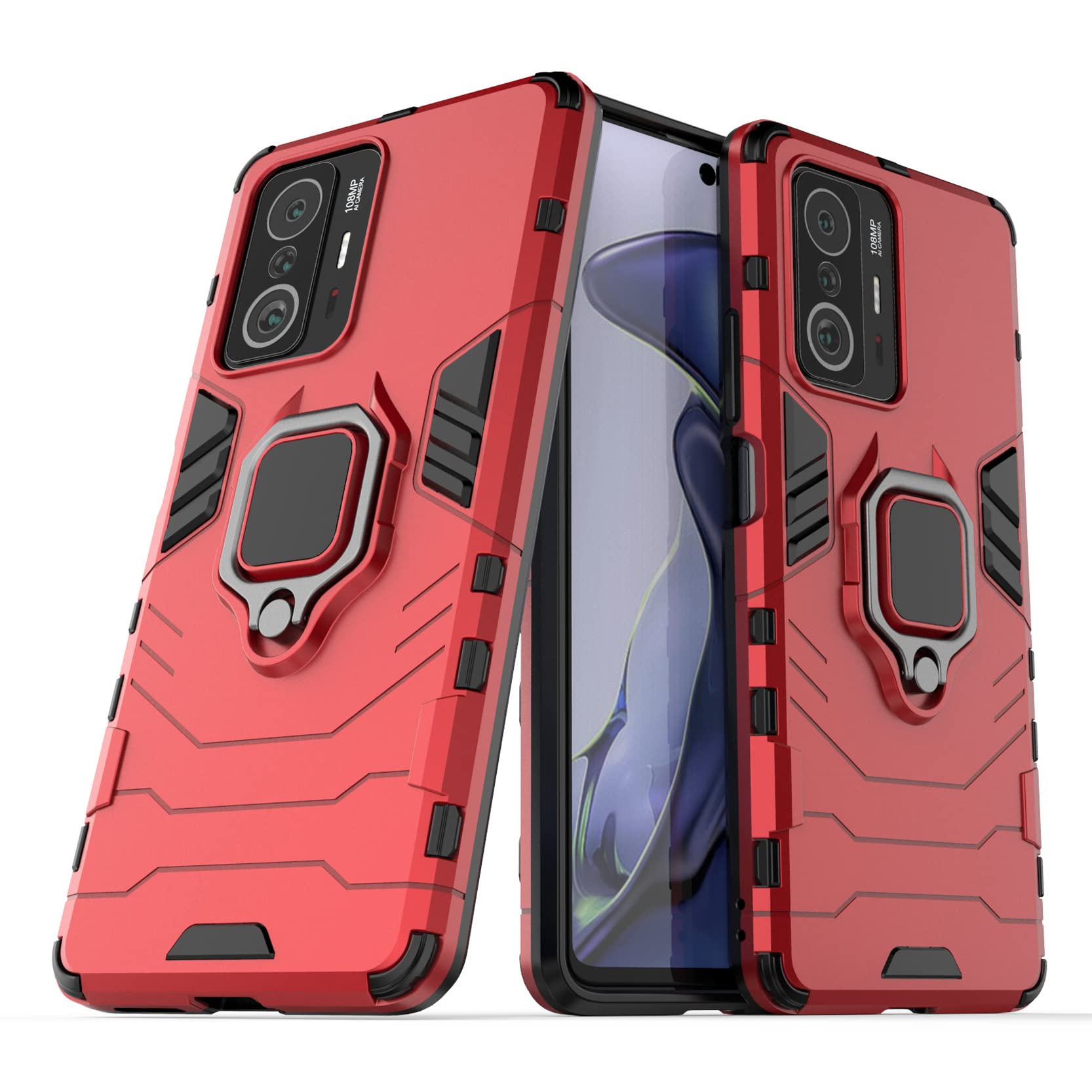 2ndSpringCase for Xiaomi Mi 11T/11T Pro,Hybrid Heavy Duty Protection Shockproof Defender Kickstand Armor Case Cover,Red