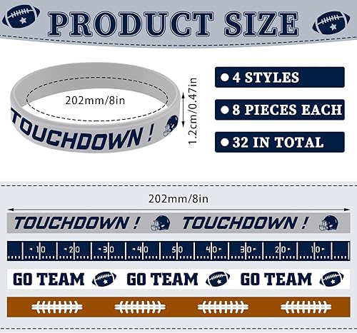 Miniatura 9 de Deekin 32 pulseras de silicona de fútbol para fiestas, pulseras motivacionales de goma para hombres, mujeres, fanáticos de fiesta, temática