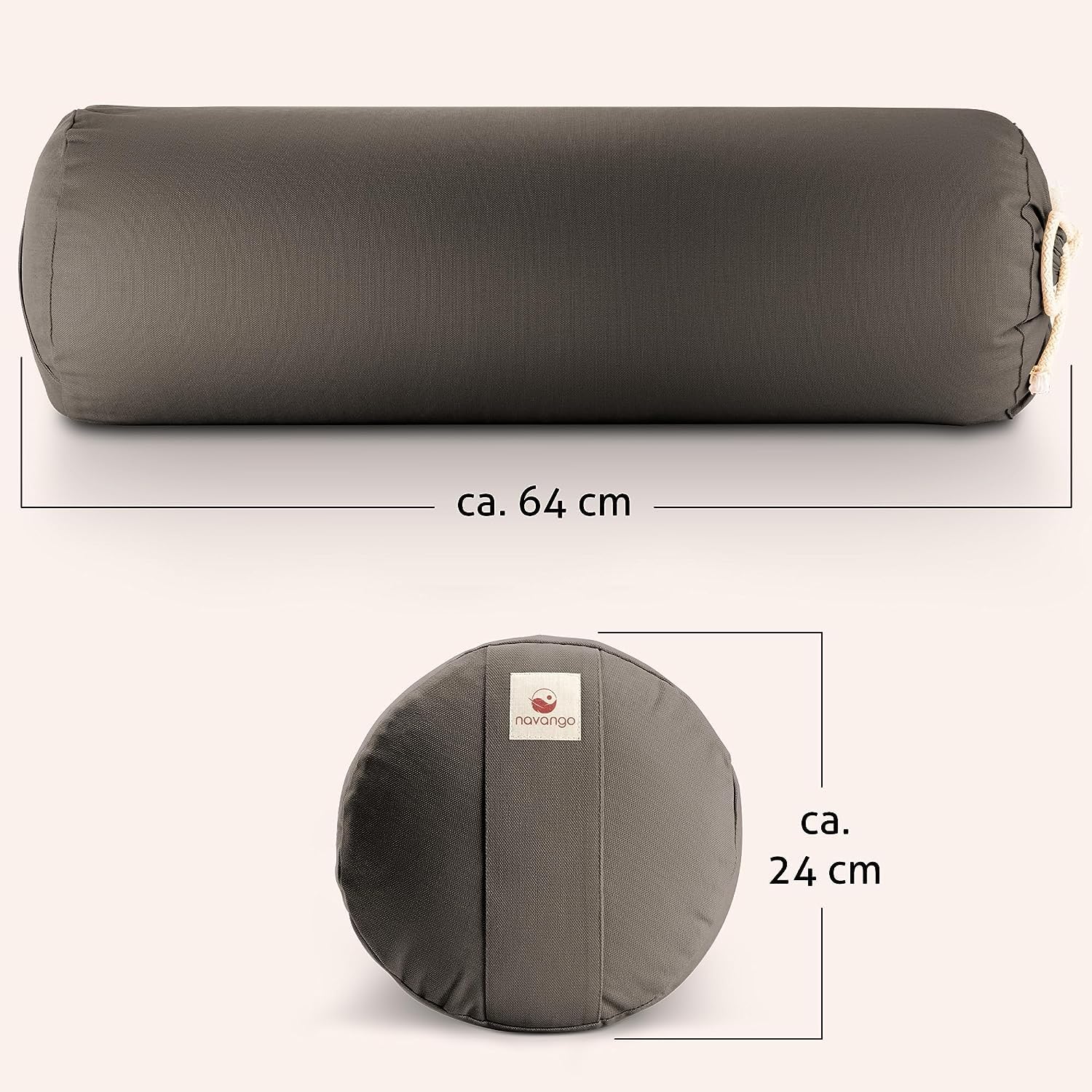 Cuscino Cilindrico Bolster Yoga | Cuscino Lungo | Ø24 cm | Imbottitura Pula di Farro | Rivestimento Lavabile 100% Cotone | Cuscino Meditazione | Cuscino a Rullo da Yoga Fatto a Mano