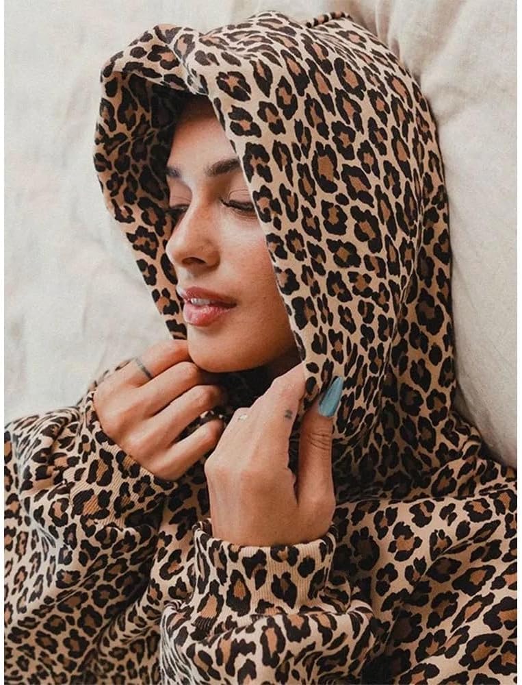Womens Camo Sweatshirt Oversized Leopard Print Hoodie 2000s Pullover Sweatshirt Hooded Y2k Graphic Hoodies - Image 5