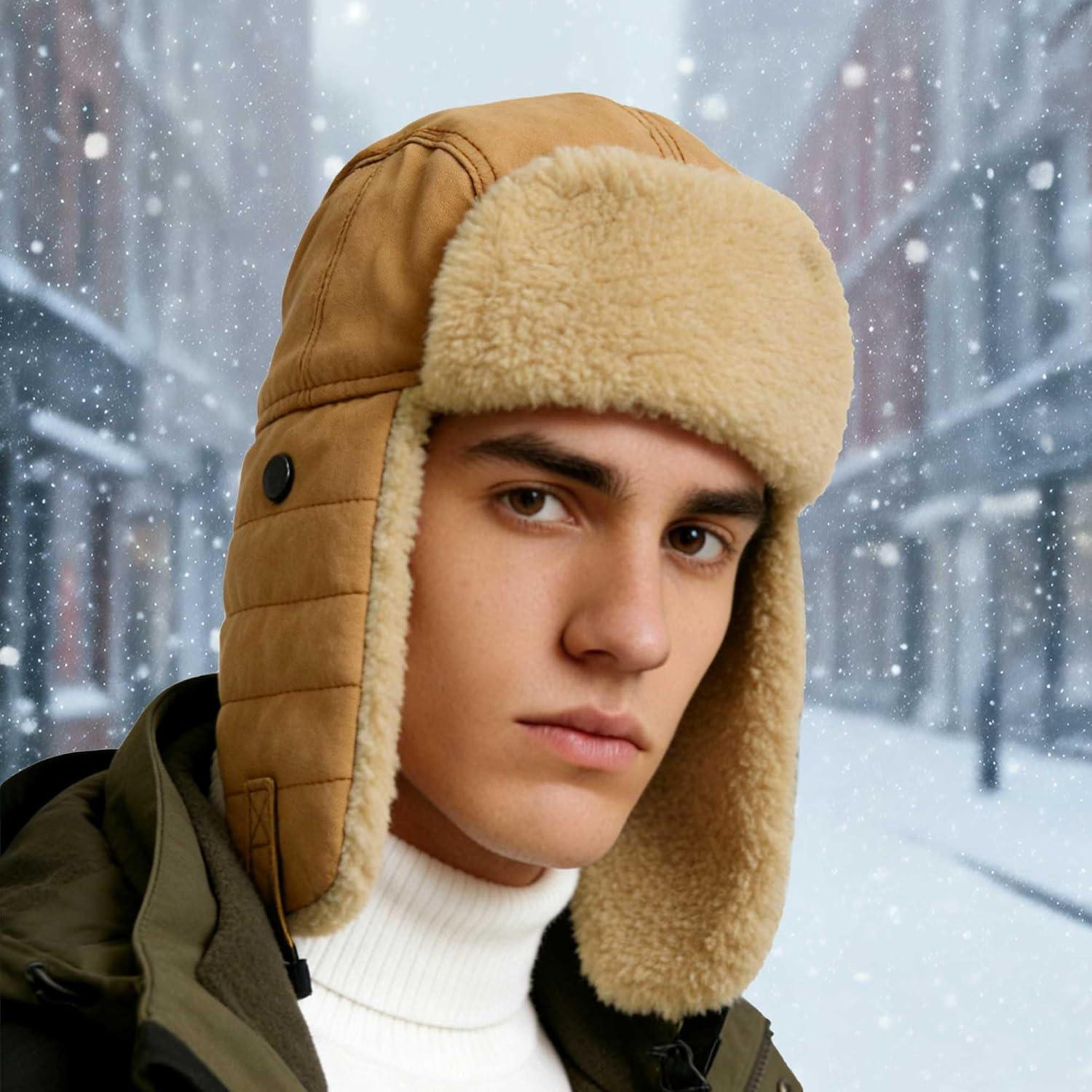 Unisex Winter Warm Trapper Hats Women Windproof Men Fluffy Hunting Ski Ushanka Trooper Hat Faux Russian Hats with Ear Flaps