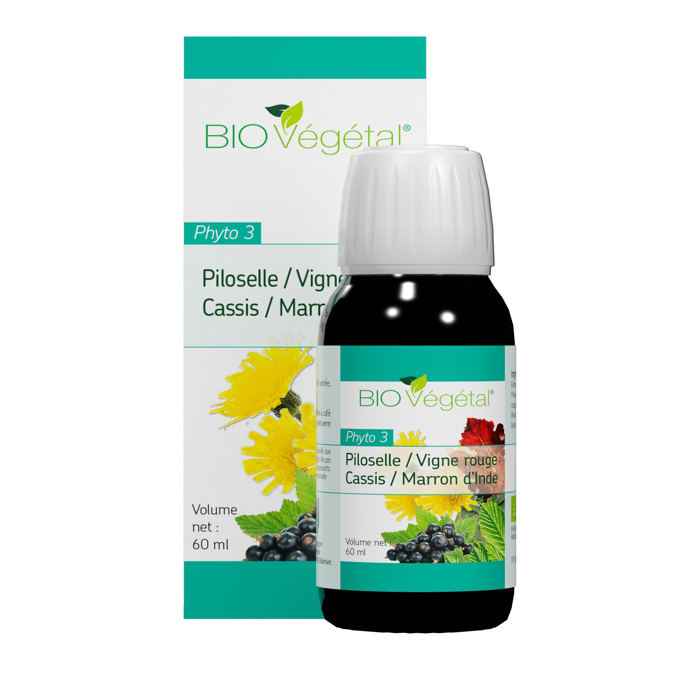 BIO Vgtal Piloselle/Cassis/Vigne Rouge/Marron d'Inde Bio Extraits Fluides  avec Pipette Doseuse, Blanc, 60 ml : Amazon.fr: Hygine et Sant