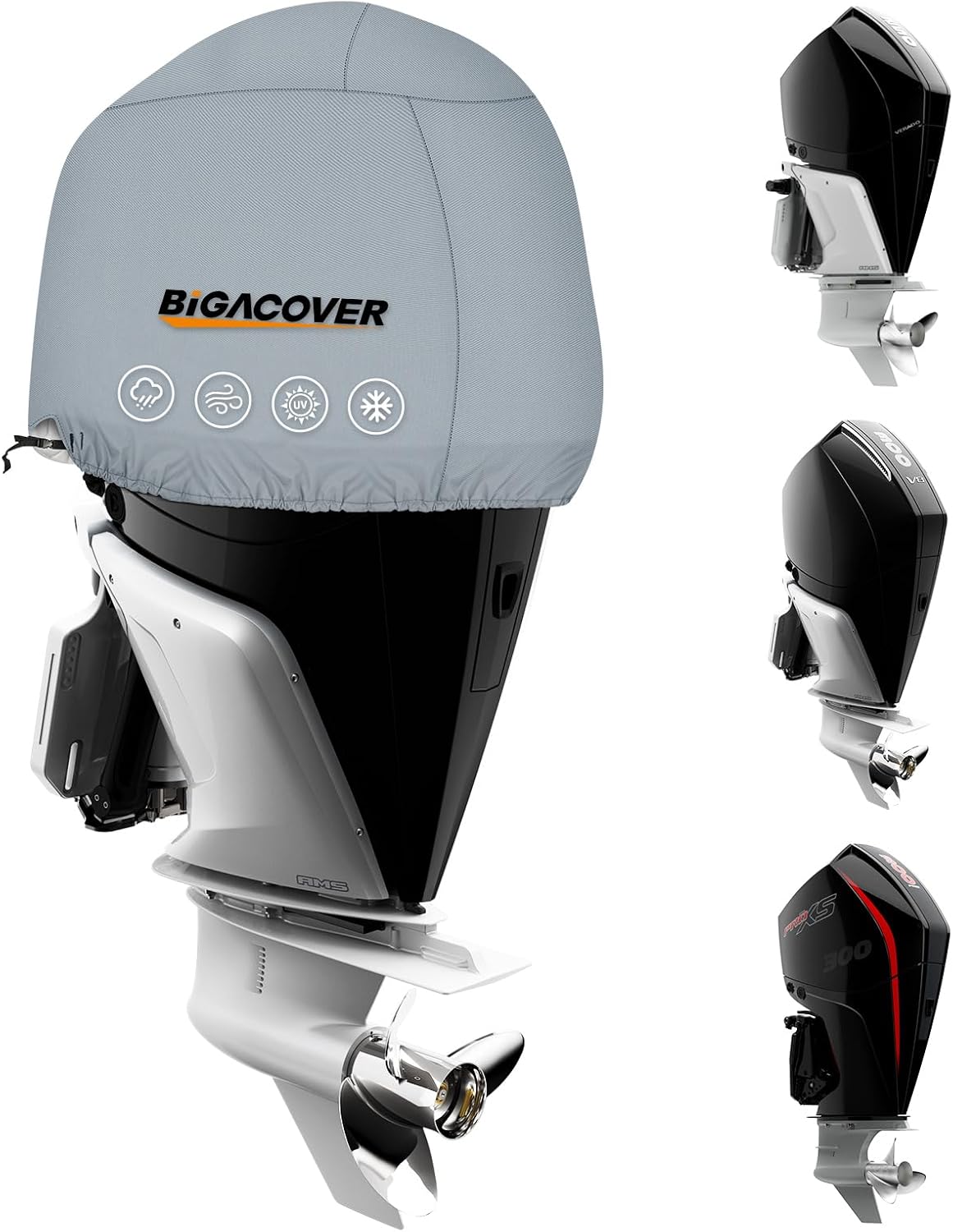 Outboard Motor Cover for Mercury OPTIMAX 250 HP, 300 HP & 200 to 300 PRO XS 4 Stroke V8 4.6L(2018>) 25", Waterproof 600D Oxford with Cotton Lining, Full Size Boat Engine Cover for 250-300 HP