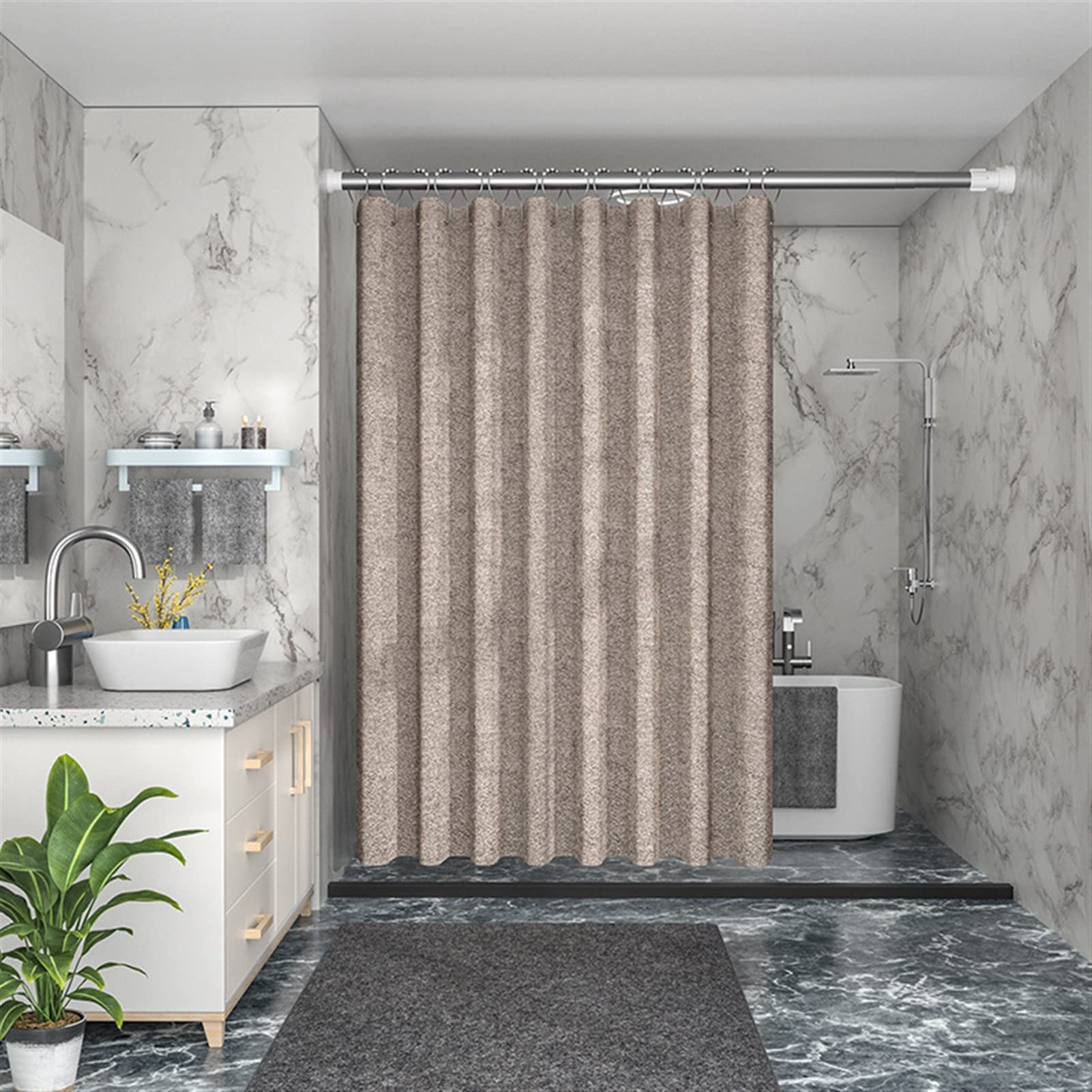 Lifup Cortinas de Baño con Ojales y Anillas, Impermeable y Resistente al Moho, Cortinas de Ducha, Secado Rápido Lavable Marrón 150x180cm