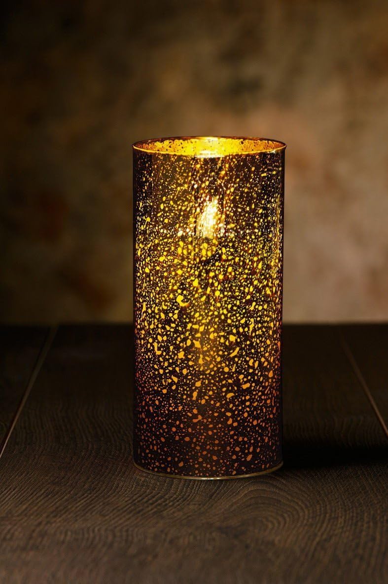 8" H Mercury Glass Flat Edge Moving Flame LED Wax Candle, Gold