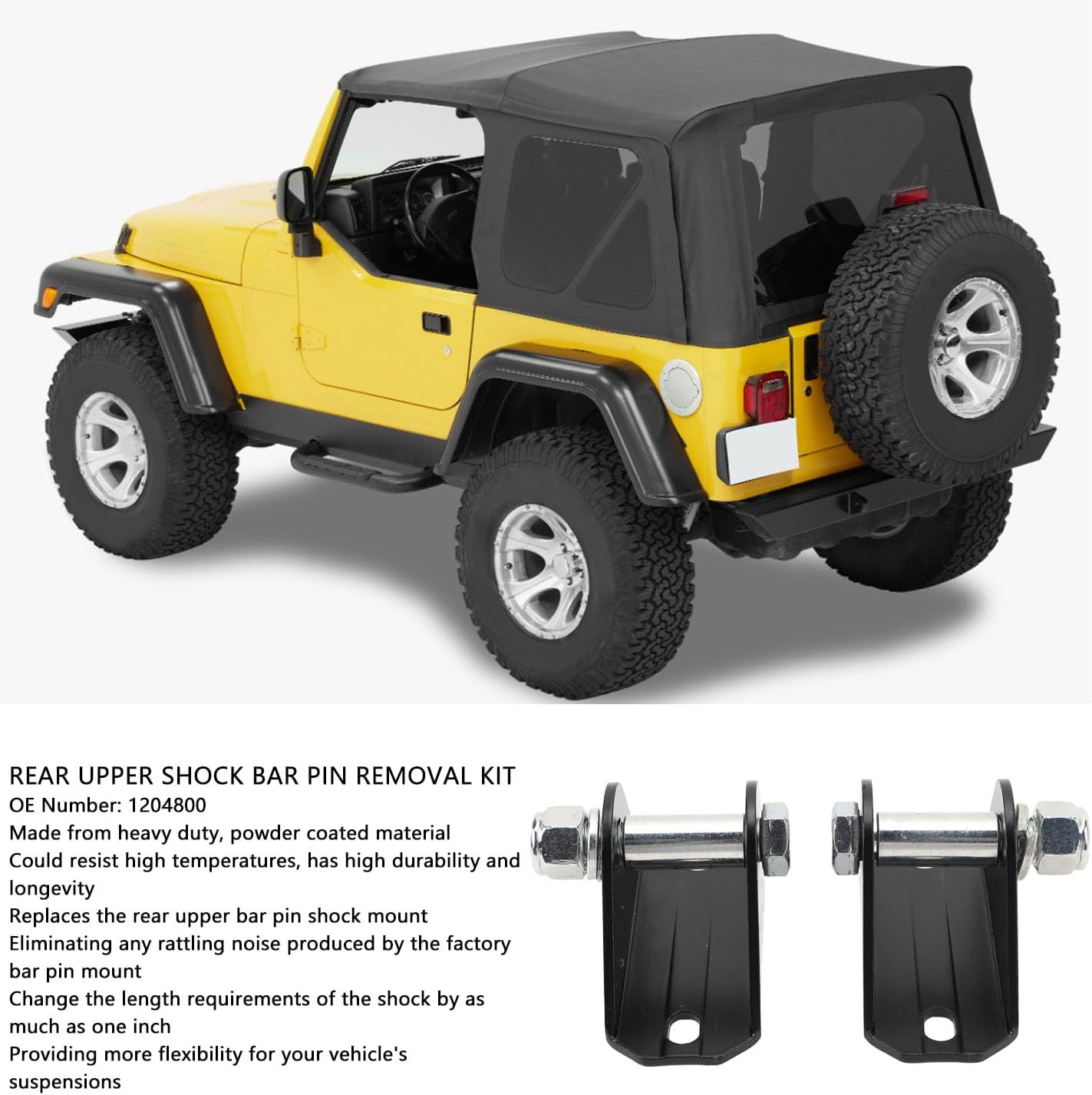 2 Pcs Rear Upper Shock Bar Pin Removal Kit 1204800 for Cherokee XJ ZJ TJ LJ – Powder Coated Metal Eliminator to Reduce Rattling and Adjust Suspension Length