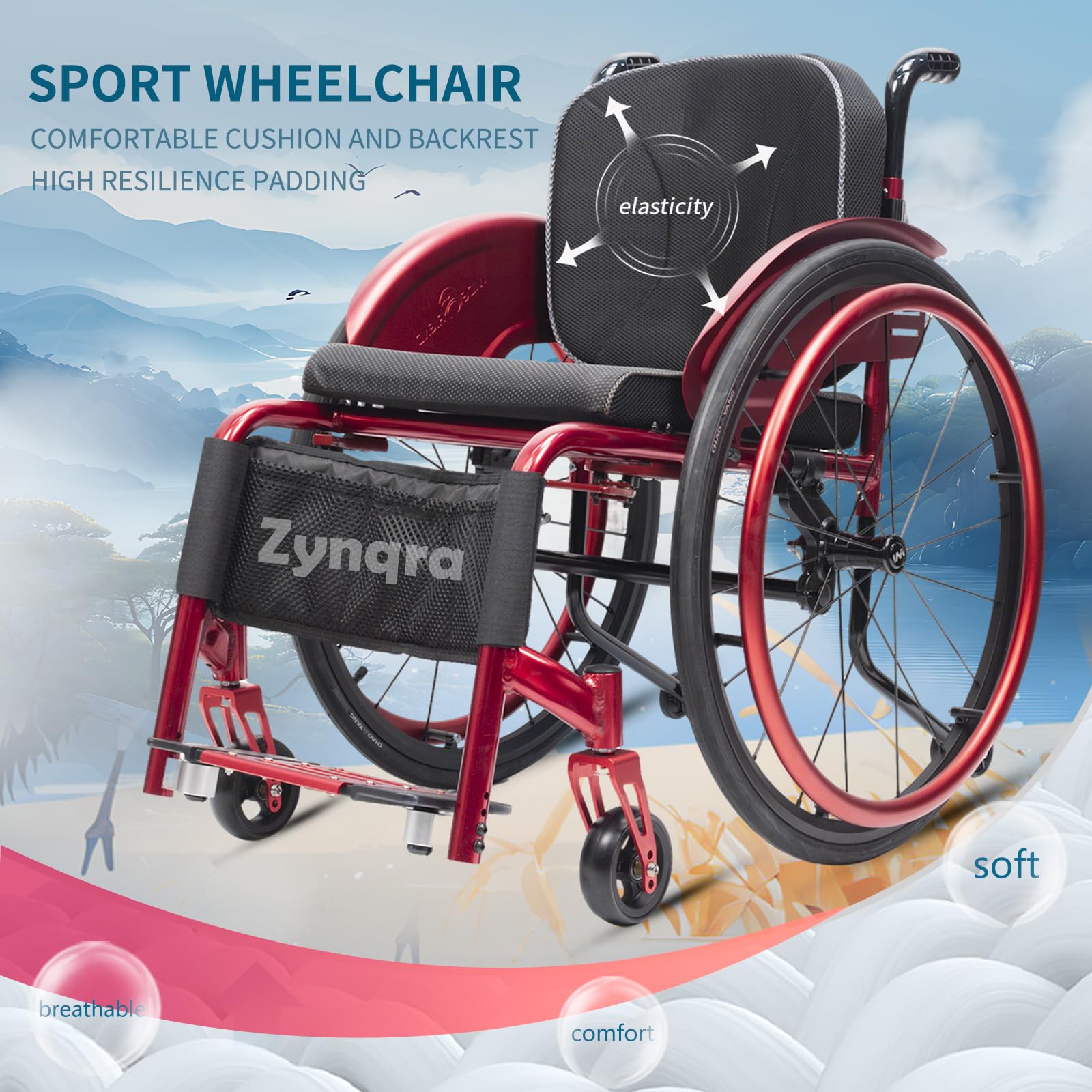 Sedia a rotelle in Lega di Alluminio per Adulti,Leggera,Sportiva,Sedia A Rotelle Pieghevole da Trasporto,Sedia A Rotelle in Alluminio,per Adolescenti,Adulti(15.7in Seat Width,Red)