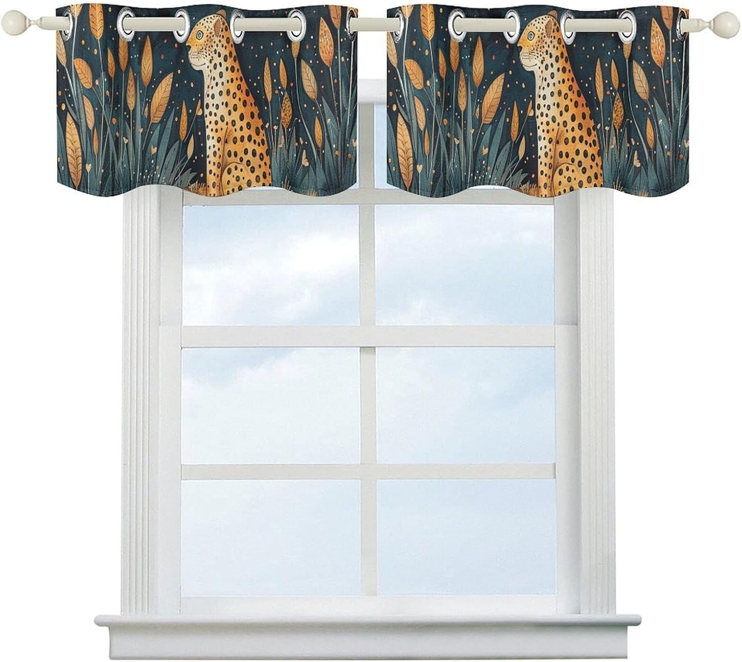Leopard on The Ground Valance for Windows, 2 Pack Kitchen Curtains Modern Home Decor, Soft Blackout Window Curtains for Living Room & Bedroom, 18 X 52 Inch