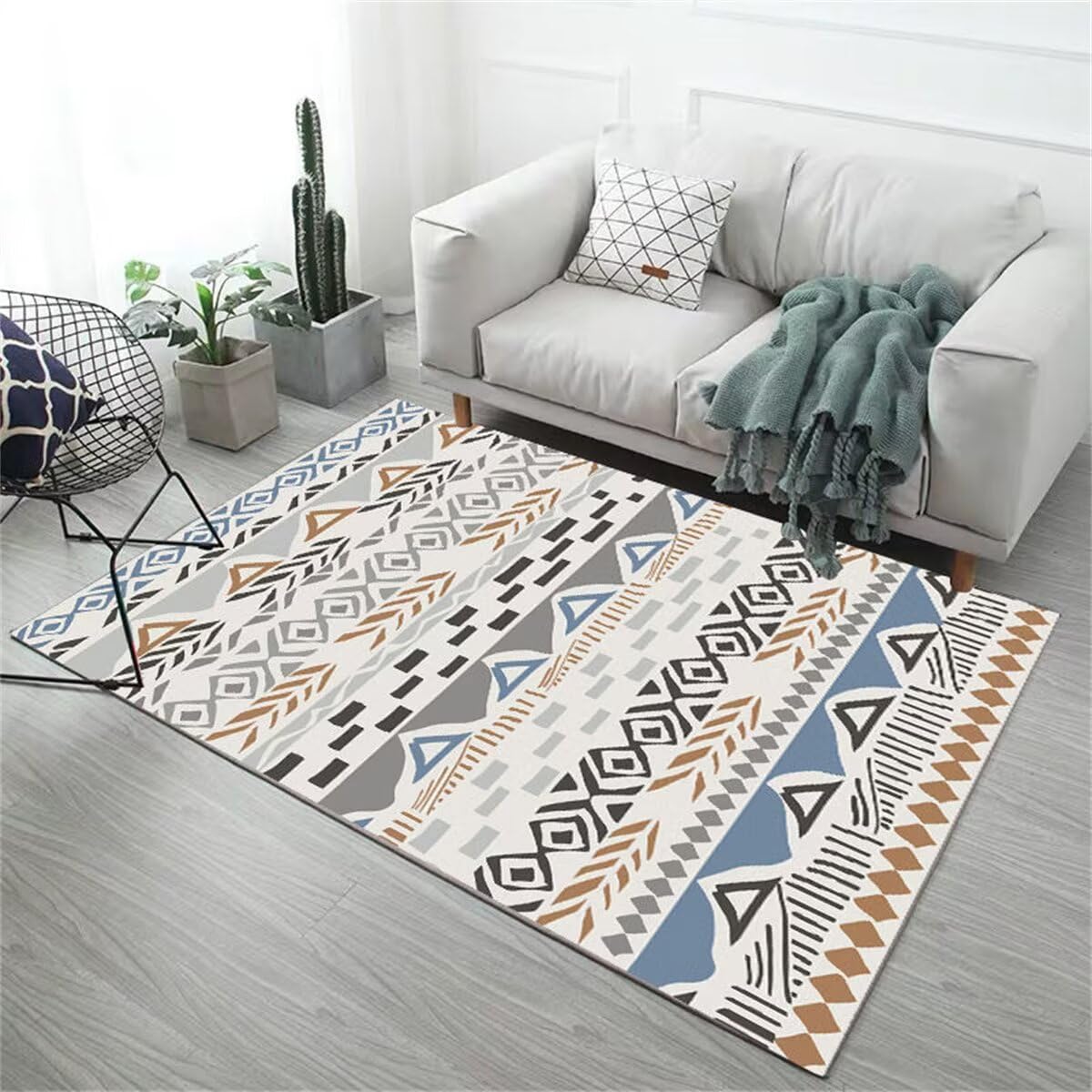 Tapis de sol cuisine 140x200cm gris au style géométrie vintage résistant