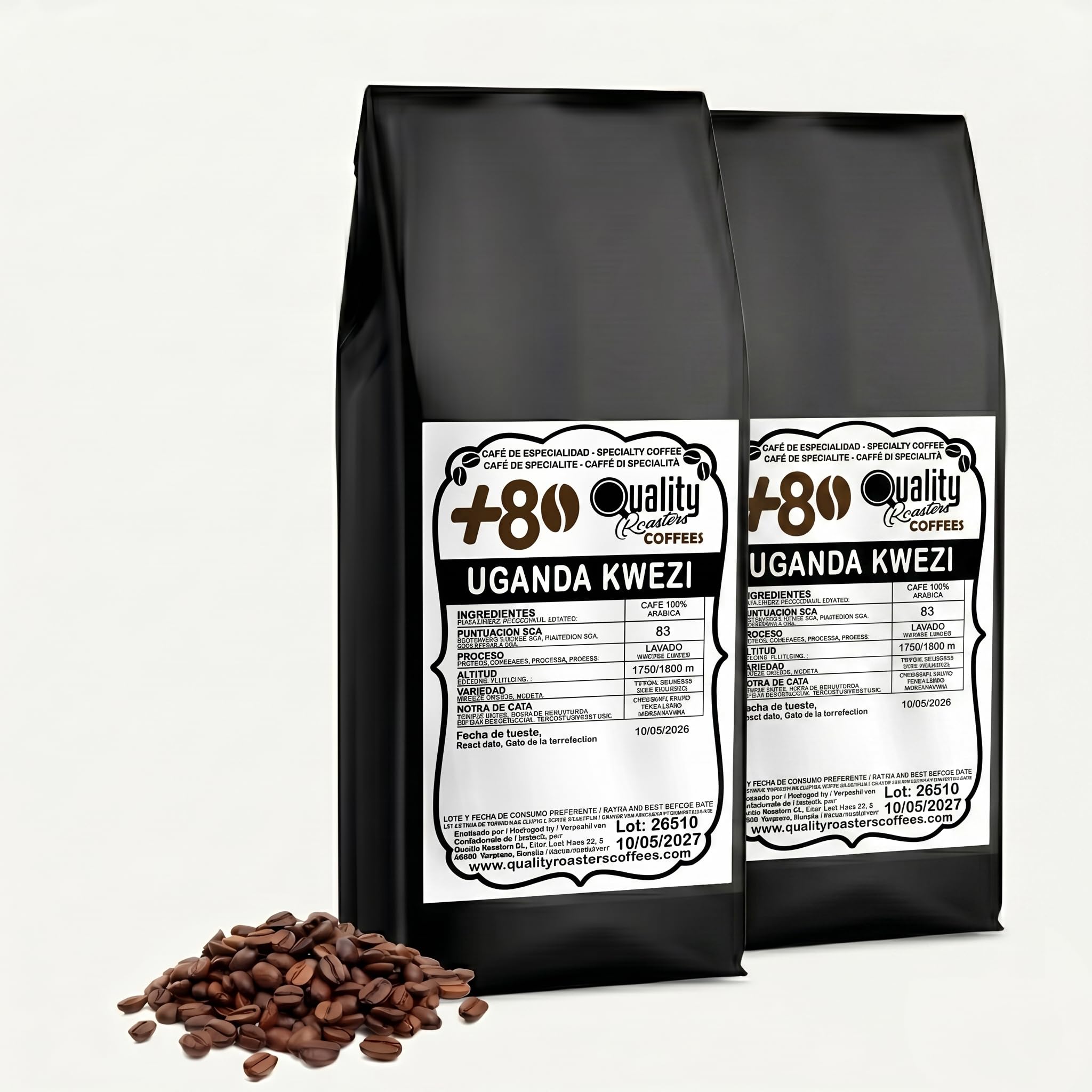 +80 Coffees by Quality Roasters. Café de Especialidad origen Uganda Kwezi. 100% Arábica. Puntuación SCA: 83. Tostado artesanalmente. (2000 Gr)