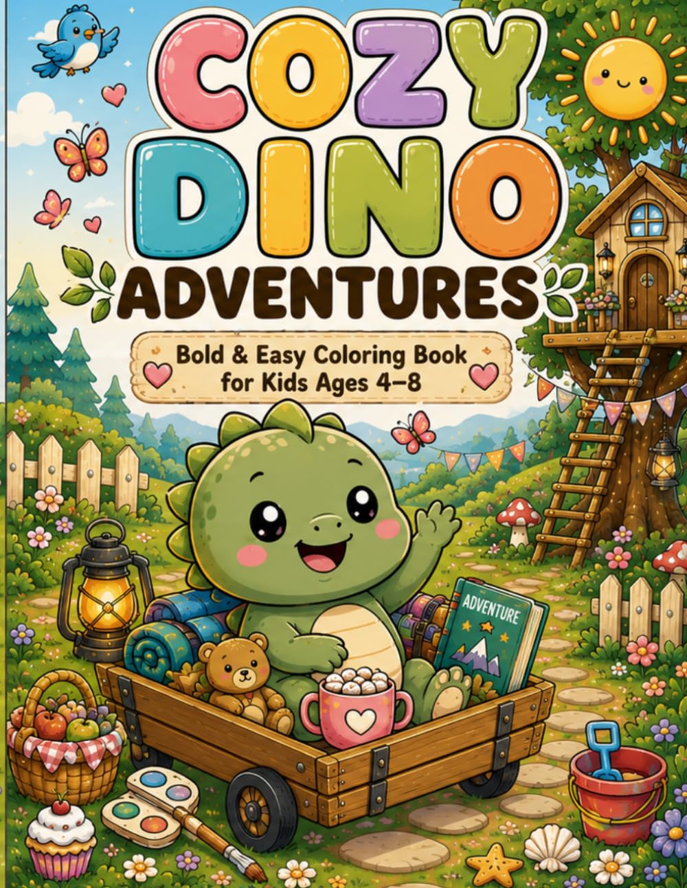 Cozy Dino Adventures: Bold & Easy Coloring Book for Kids Ages 4–8 | 50 Cute & Cozy Dinosaur Coloring Pages