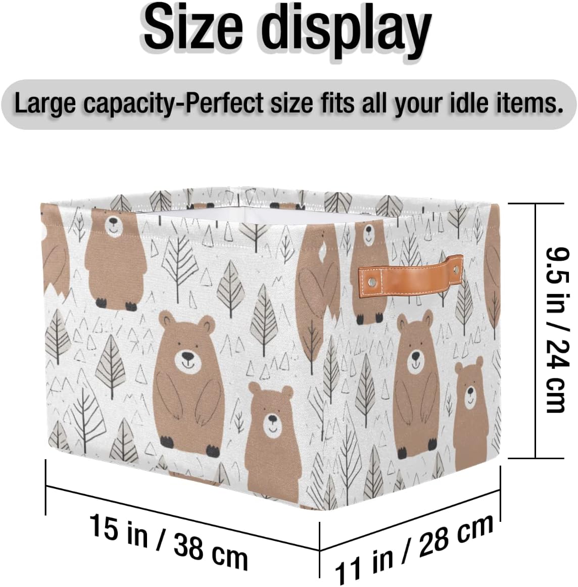 Forest Animal Bear Storage Basket Cube Large Collapsible Toys Storage Box Bin Laundry Organizer for Closet Shelf Nursery Kids Bedroom,15x11x9.5 in,2 Pack