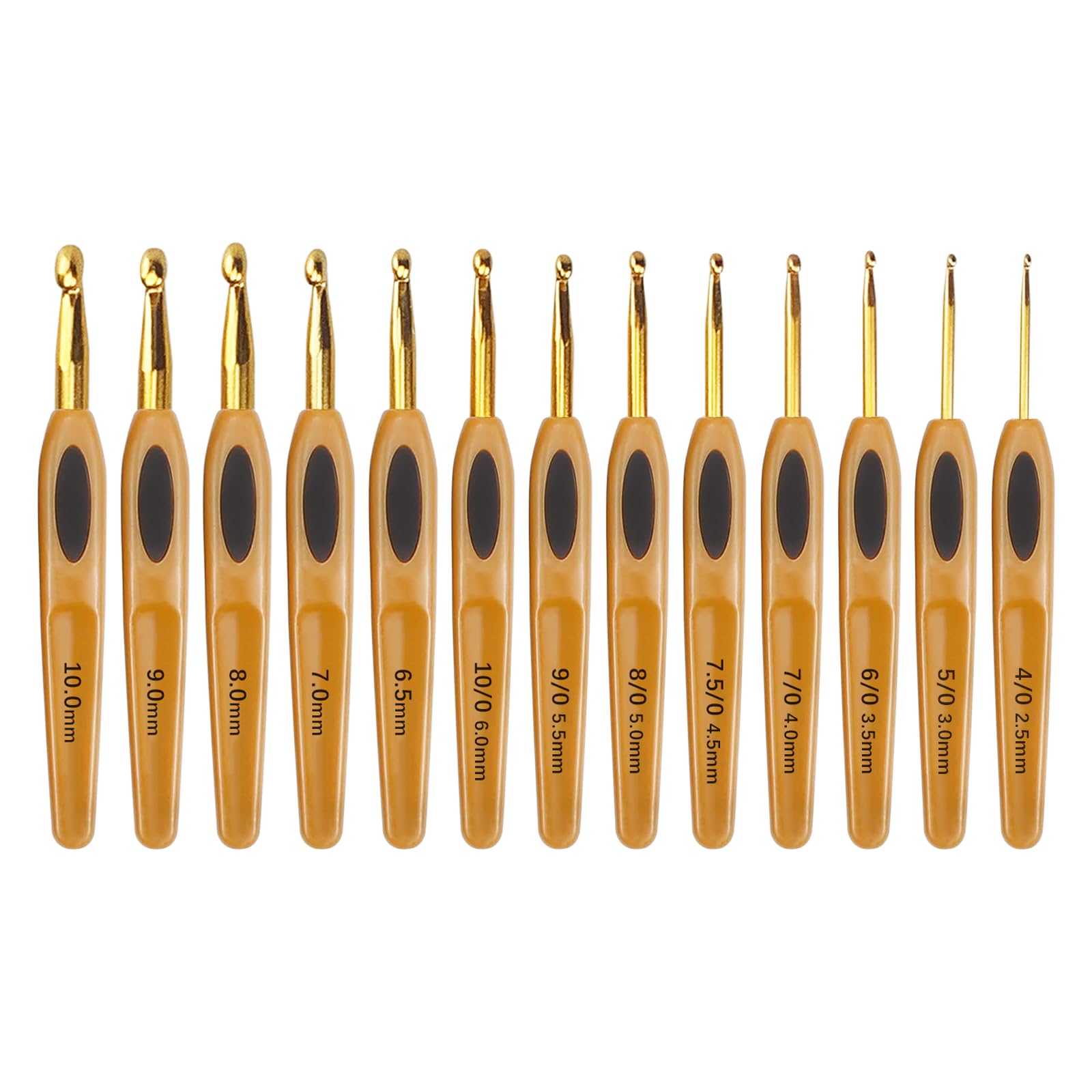 13 Sizes Crochet Hooks Set, Soft Touch Handle Crochet Hooks Set for Crocheting Yarn Craft 2.5-10mm, Knitting Sweater Needles Set for Grandmothers,Moms,Children,Beginners or Crochet Lovers (Gold)
