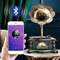 Vista 5 de Tocadiscos vintage de madera para gramófono, tocadiscos de fonógrafo retro, tocadiscos de 3 velocidades para disco de vinilo con audio Bluetooth