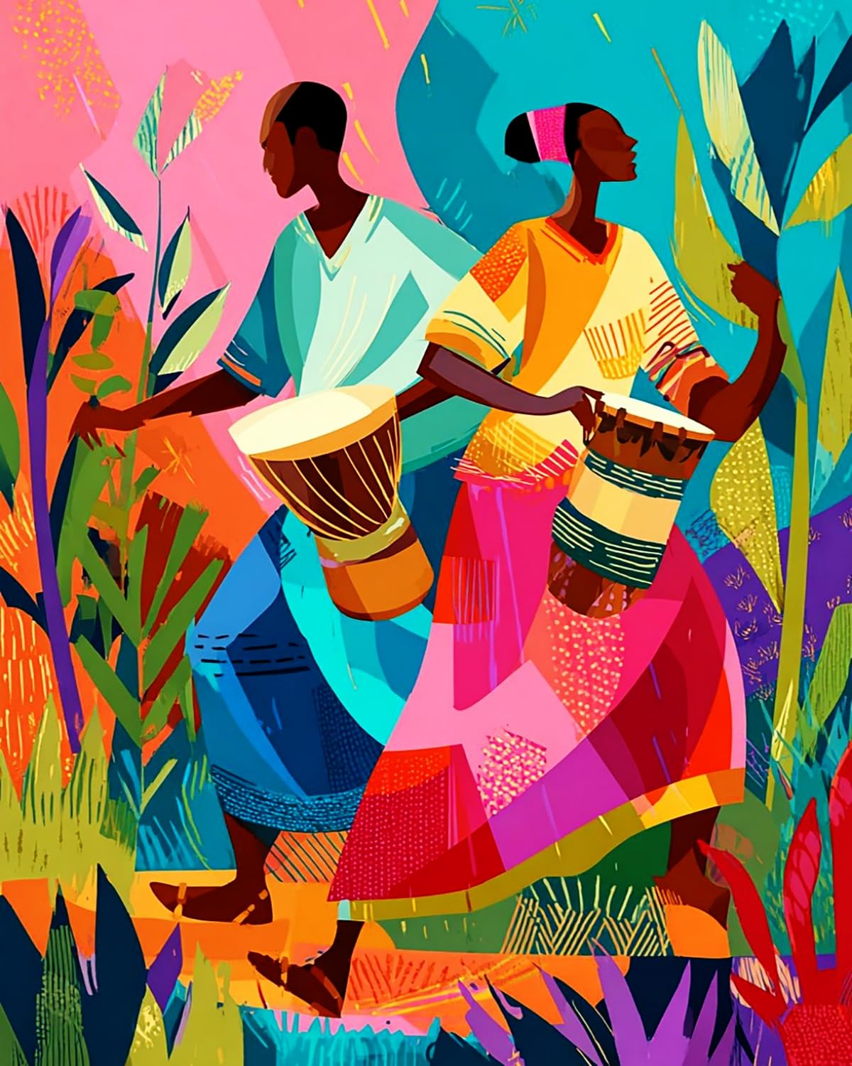 Liubaishi Multicolour Paint By Numbers Kit For Adults, African Drummers And Dance Theme, 40X50 Cm, Acrylic On Canvas