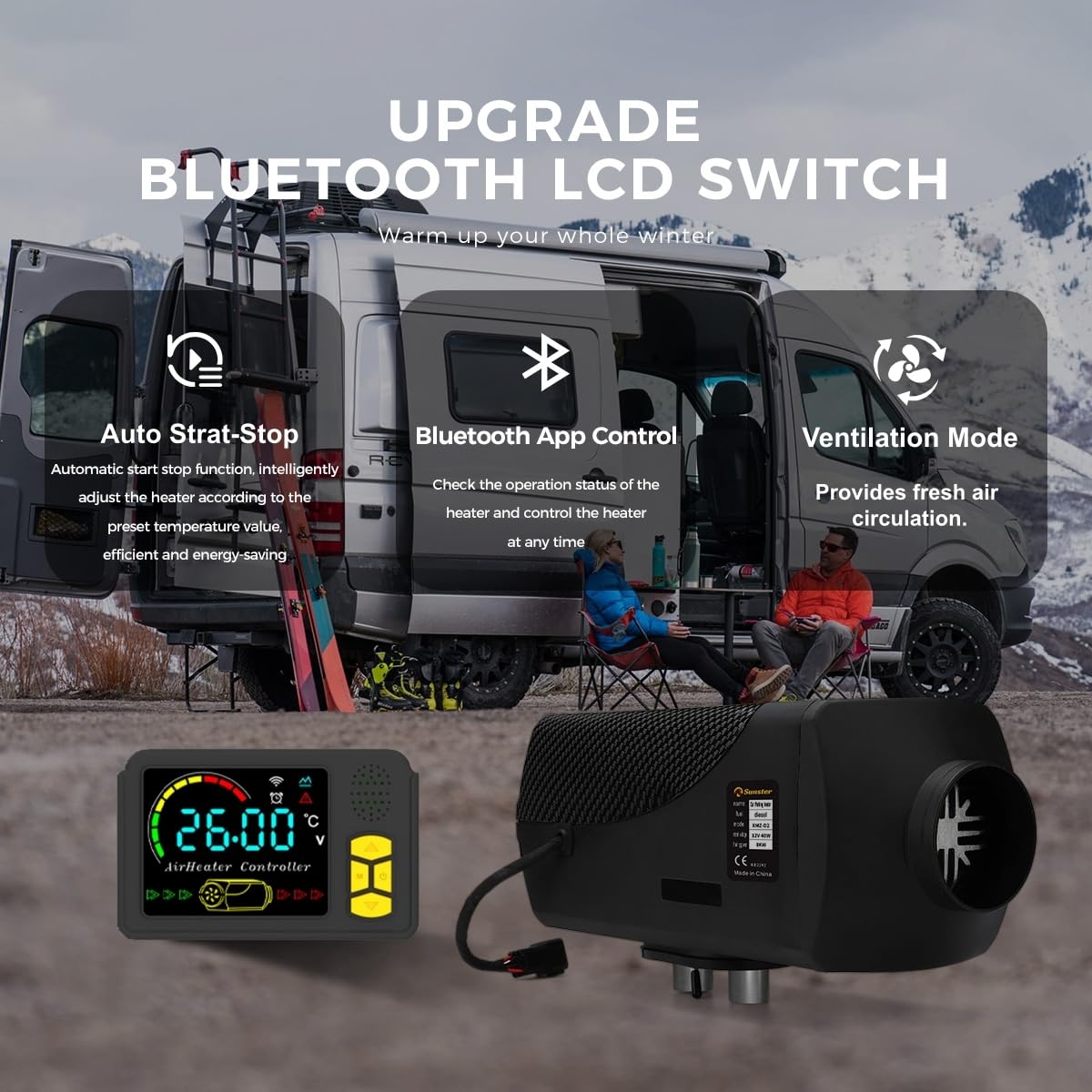 Sunster 2KW Luft Dieselheizung Standheizung, 12V 24V Diesel Standheizung mit LCD-Display, Fernbedienung & Bluetooth-APP, Auto Start Stopp, 10L Dieselheizung für Auto RV LKW Wohnmobil
