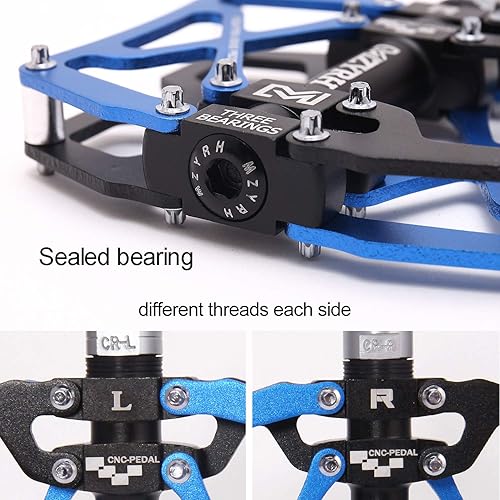 Vista 25 de MZYRH Pedales de bicicleta de montaña, ultrarresistentes, coloridos mecanizados CNC, 9/16 pulgadas, sellados con 3 pedales de rodamiento Rodamientos