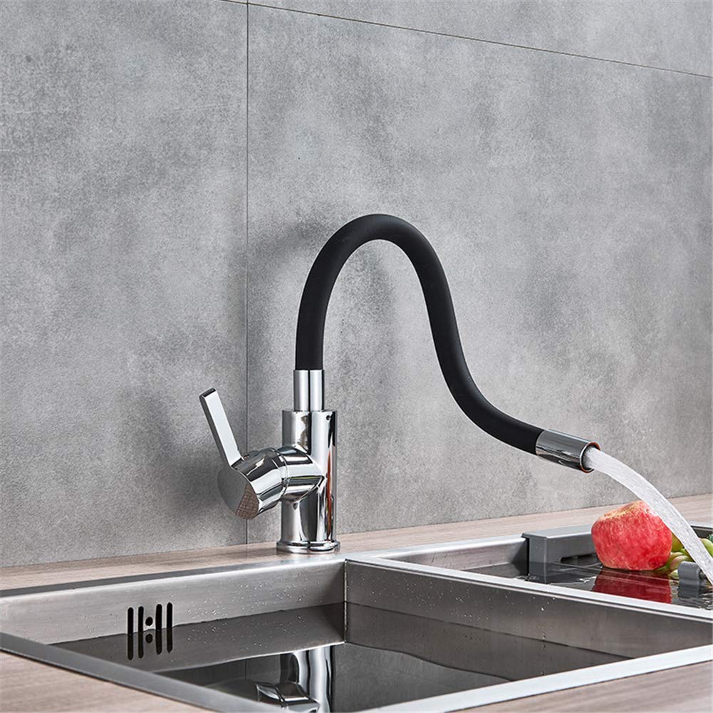 Rubinetto per lavello Cucina Bagno, Ottone Cromato Rubinetto per lavello da Cucina Nero Gomma Flessibile Miscelatore per Acqua Calda e Fredda Rubinetto Rotazione Rubinetto per Cucina/Verde Comfortable