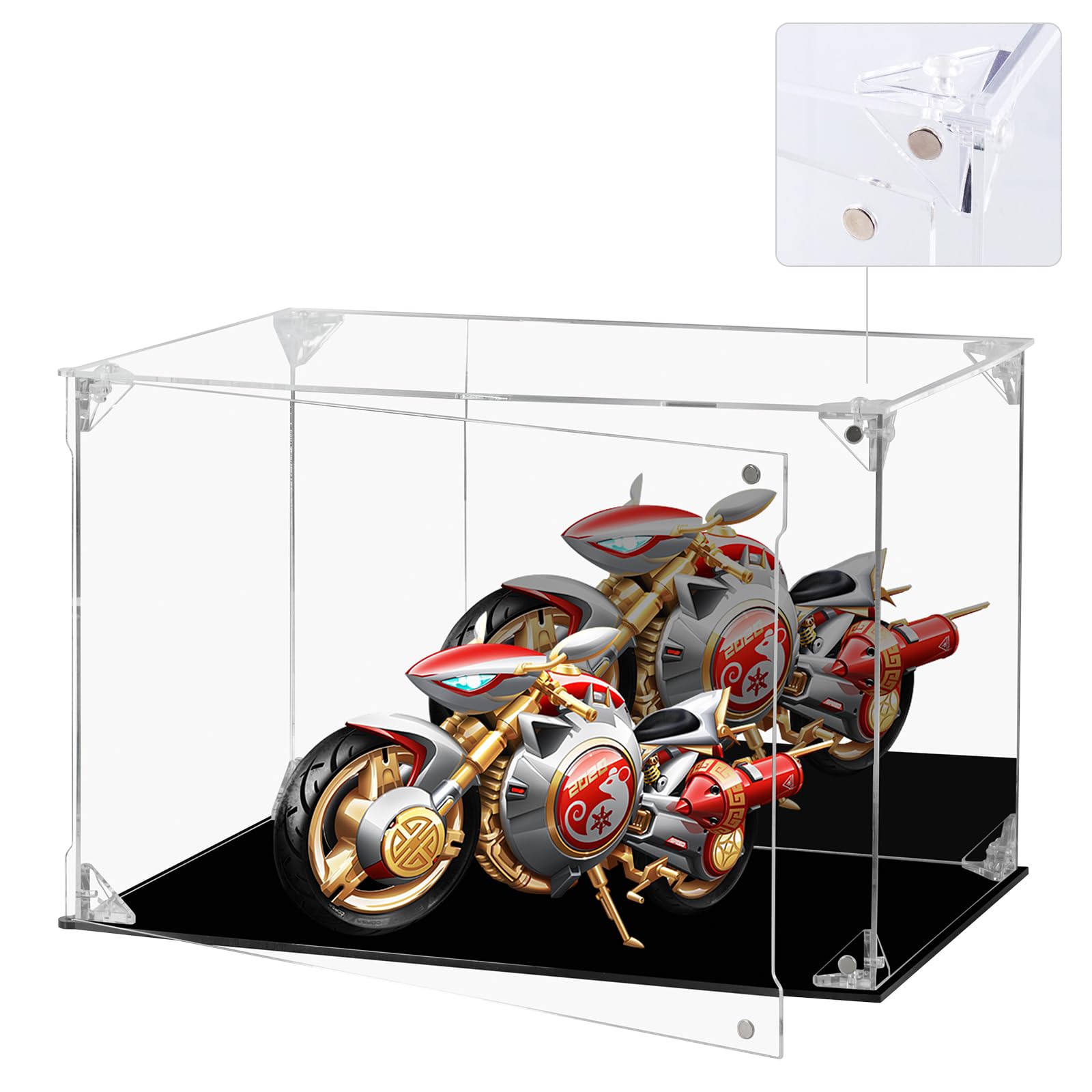 AMEITECH フィギュアケース マグネット式 開閉式 磁石付き前扉　背面ミラー　UVカット アクリル コレクションケース 開閉扉 高強度接続構造 コレクションケース 組み立て簡単 (横長40*奥行30*高さ30cm)