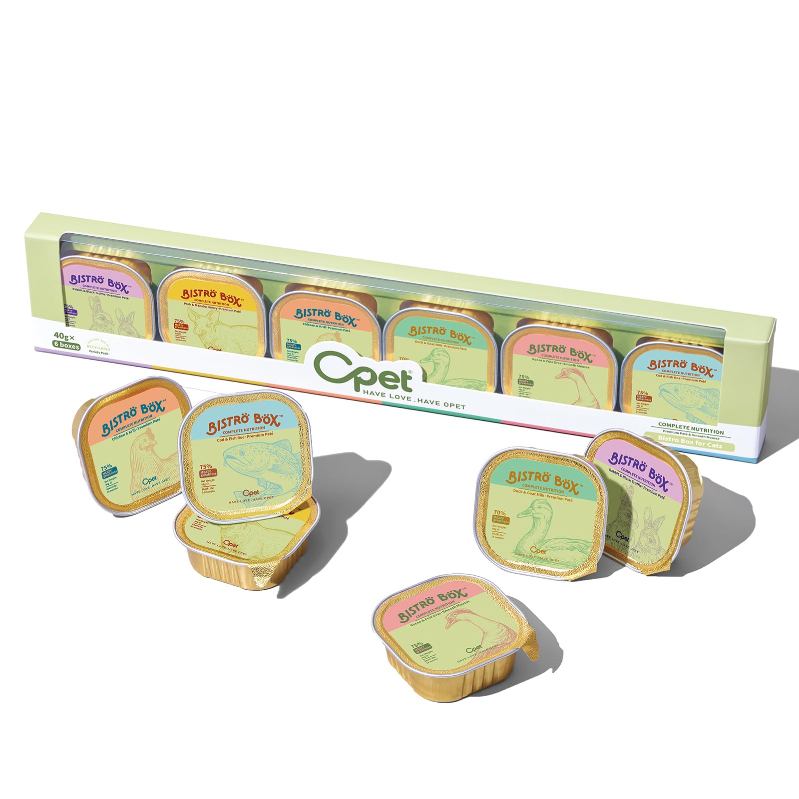 OPET Wet Cat Food Pate, Grain Free Wet Pate, Balanced Recipe Cat Can Food, Mixed 6 Flavor 1.41 Ounce Pack of 6