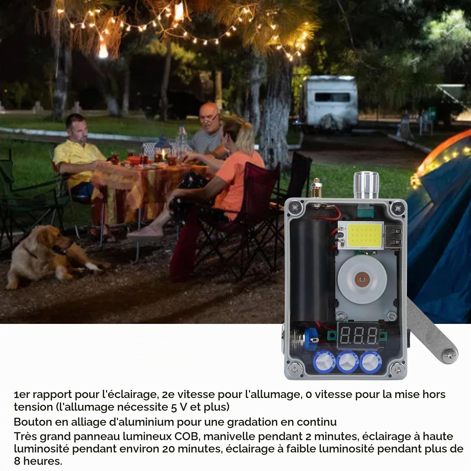 Générateur à Manivelle, Chargeur USB Portable D'urgence Avec Lampe Cob Et Briquet Banque D'énergie Compacte De Survie, Chargeur De Téléphone Pour Le Camping En Plein Air