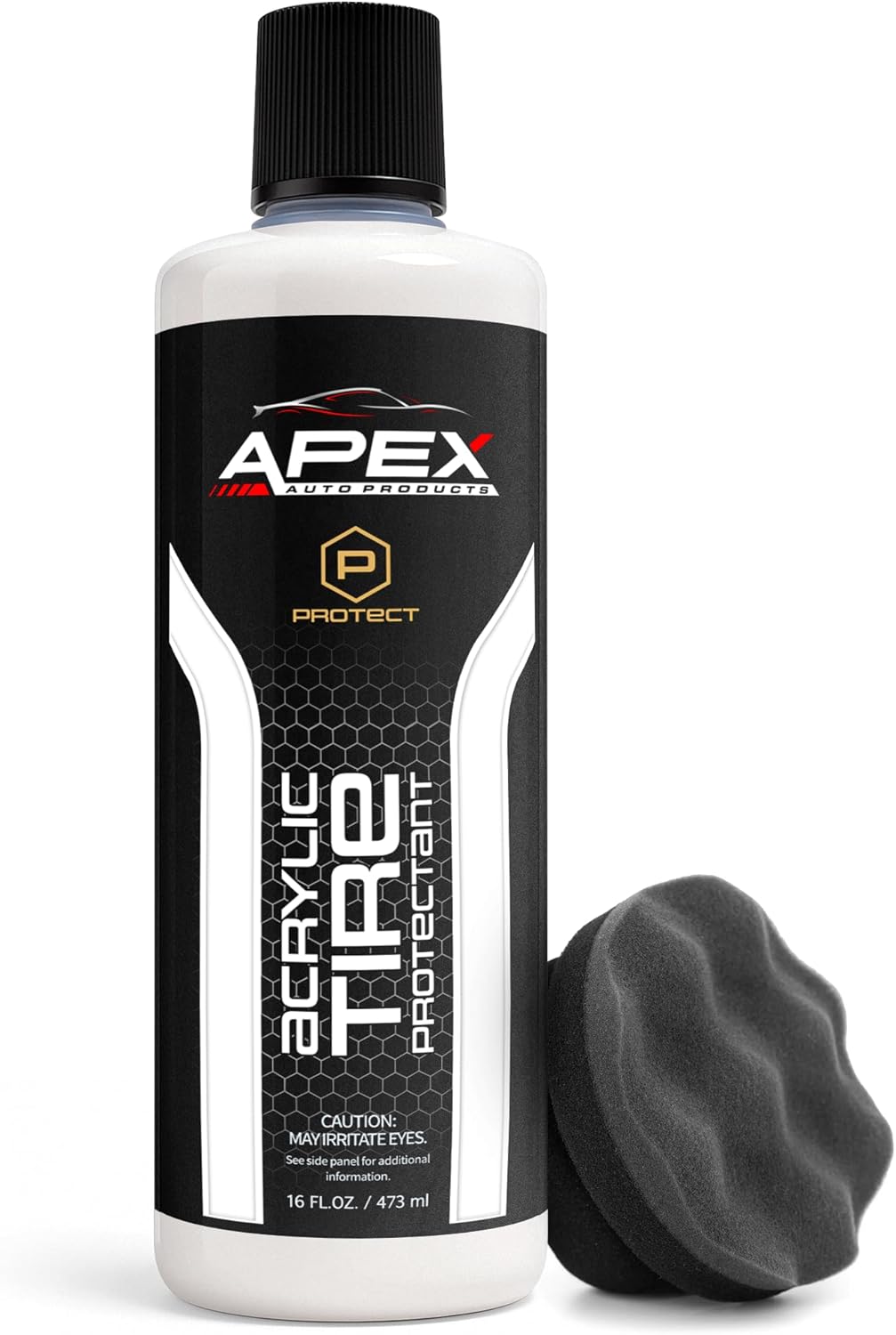 Apex Acrylic Tire Shine and Applicator - USA Made -16 oz - Semi-Permanent - Multi Month Durability - Fast Drying Car Acrylic Shine - No Sling - Glossy Finish - Extreme Dressing