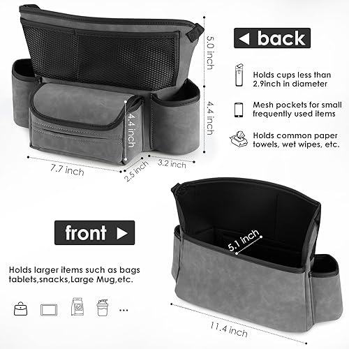 Miniatura 6 de Organizador de asiento de automóvil de cuero para bolsobolso, cabe entre asientos delanteros, sostiene cartera, teléfono y artículos esenciales. Gris