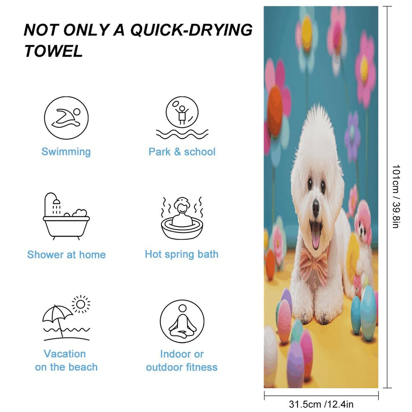 AQRJLPM Cute Bichon Frise Dog Quick Dry Towel Cold Fabric Workout Sweat Towels Highly Absorbing Odor-Free Travel Towel for Hot Yoga Tennis Running Exercise Working Out Camping
