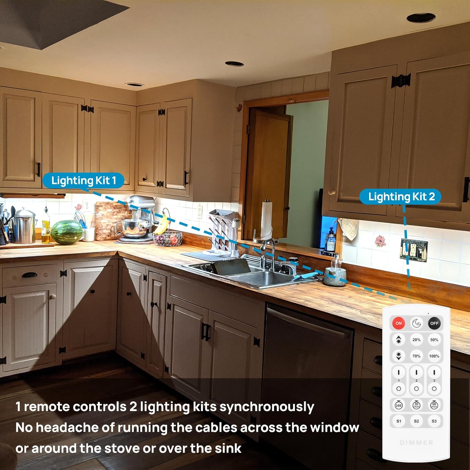 Litever Under Cabinet Light, 24W,1800 Lumen, Daylight 5000K. Suitable for Kitchen Cabinets, Counters, Under Shelf, Closets + LED Dimmer with Remote