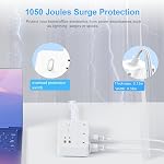 Protecteur de la bande de puissance, 5 Cordage Ft Ultra Extension mince à plat Cord-6 AC Sorties 4 USB Ports (2 USB C), Bande de transport, Bureau de recharge pour le bureau à domicile, Blanc