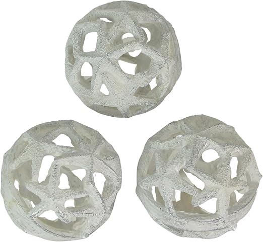 Fancy That Set of 3 Weathered White Resin Decorative Starfish Orbs - 4 Inches in Diameter - Perfect for Beach-Themed Home Decor, Centerpieces, or Accent Pieces