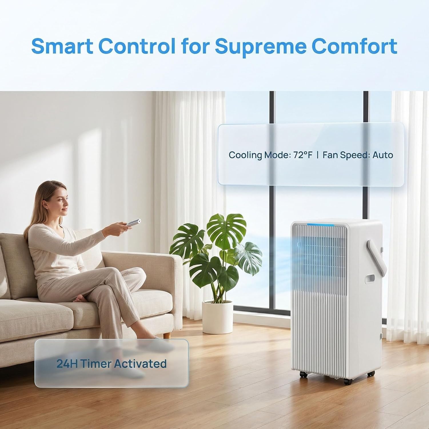Condizionatore Portatile 12000 BTU con Raffreddamento, Deumidificatore e Ventilatore, Timer 24H, Telecomando, Kit Finestra, Senza Installazione per Ufficio e Ca, 11000 BTU, 11000 BTU