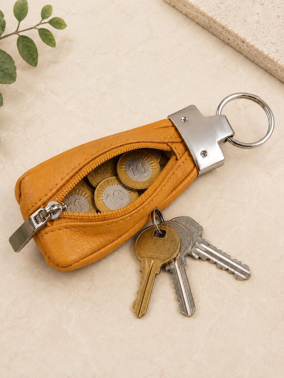 Genuine Leather Key Pouch for Men & Women | Compact Zip Coin Holder with Key Ring | Premium Leather Key Holder image 5
